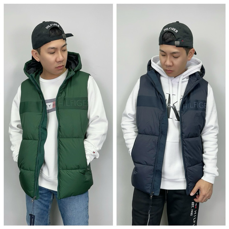 Tommy Hilfiger 可拆式連帽 橫條字母 鋪棉 背心