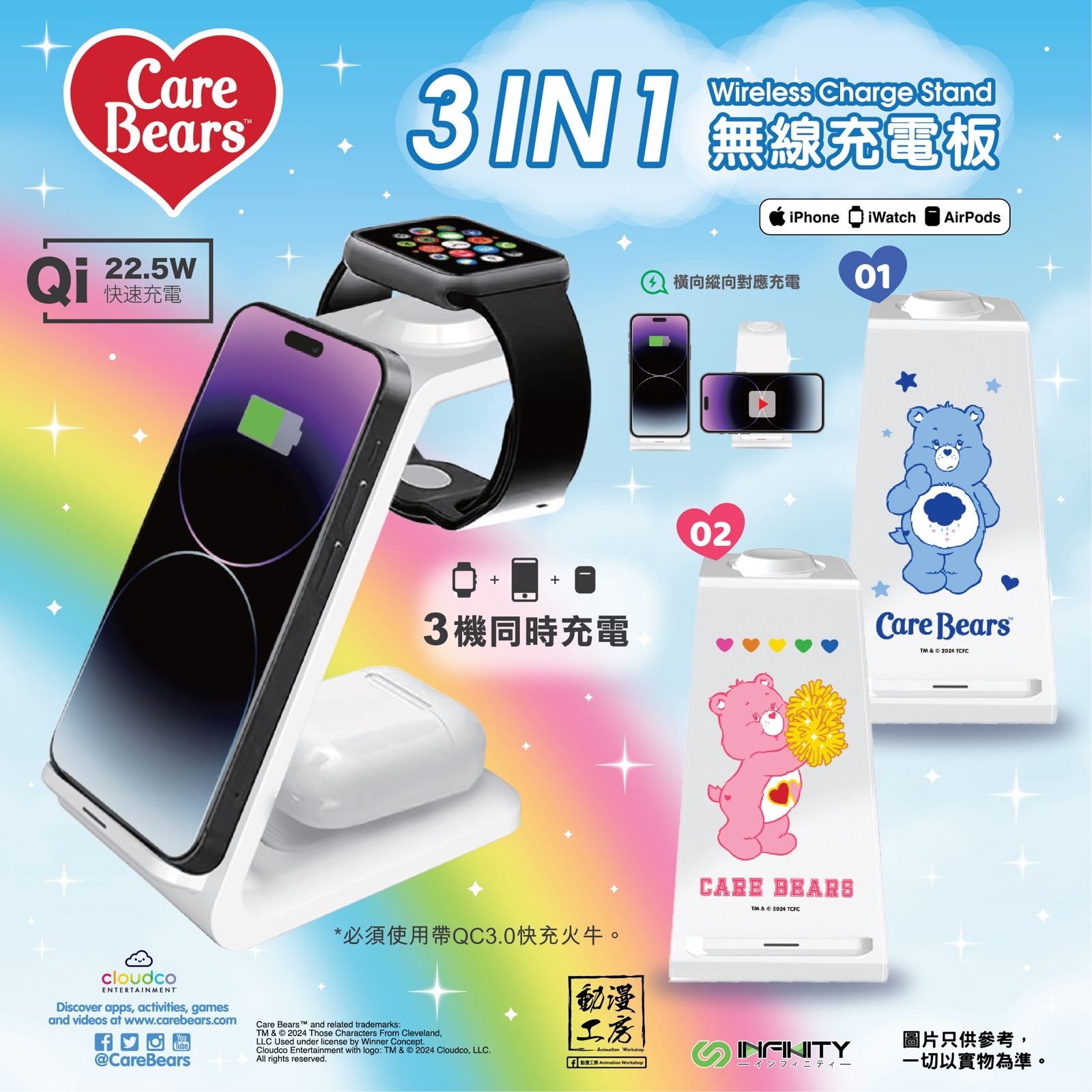 Care Bears 3 in 1無線充電板