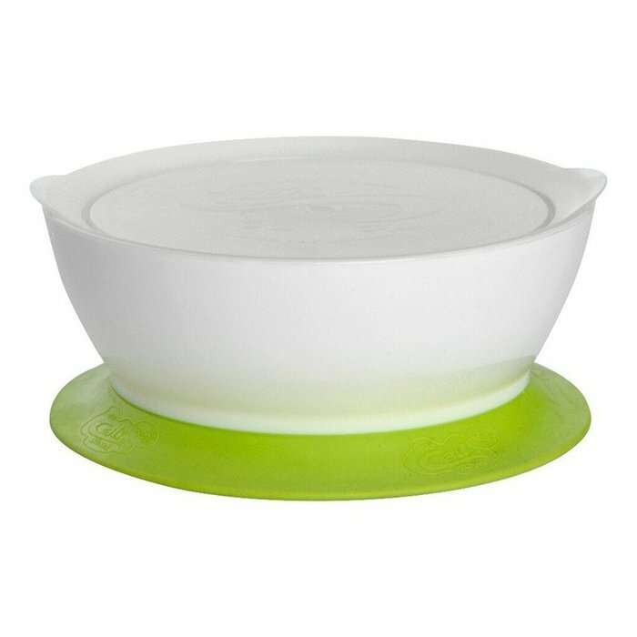 美國 Calibowl 12oz 防漏防滑幼兒學習吸盤碗連蓋 綠色