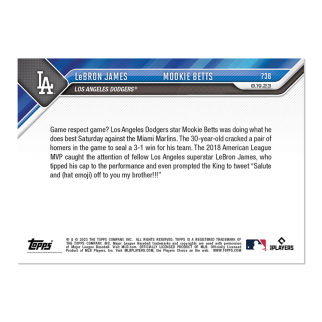 LeBorn James/Mookie Betts 2023 Topps NOW 球員卡 Card 736