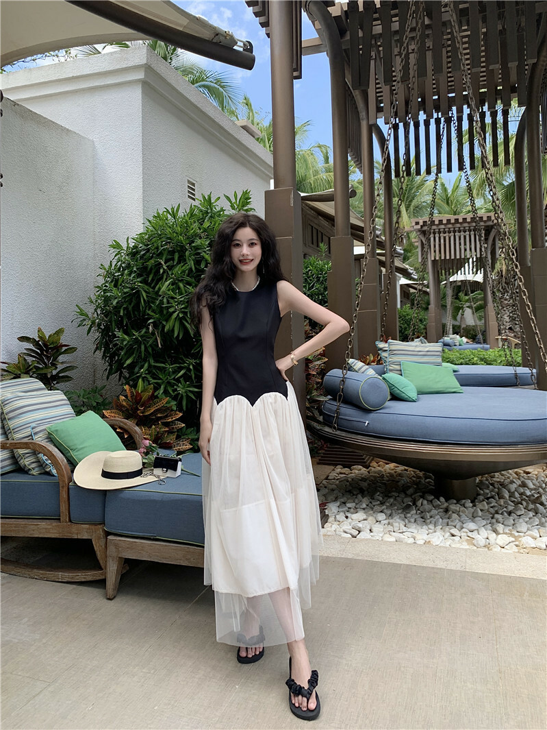 雙層大裙襬 撞色長洋