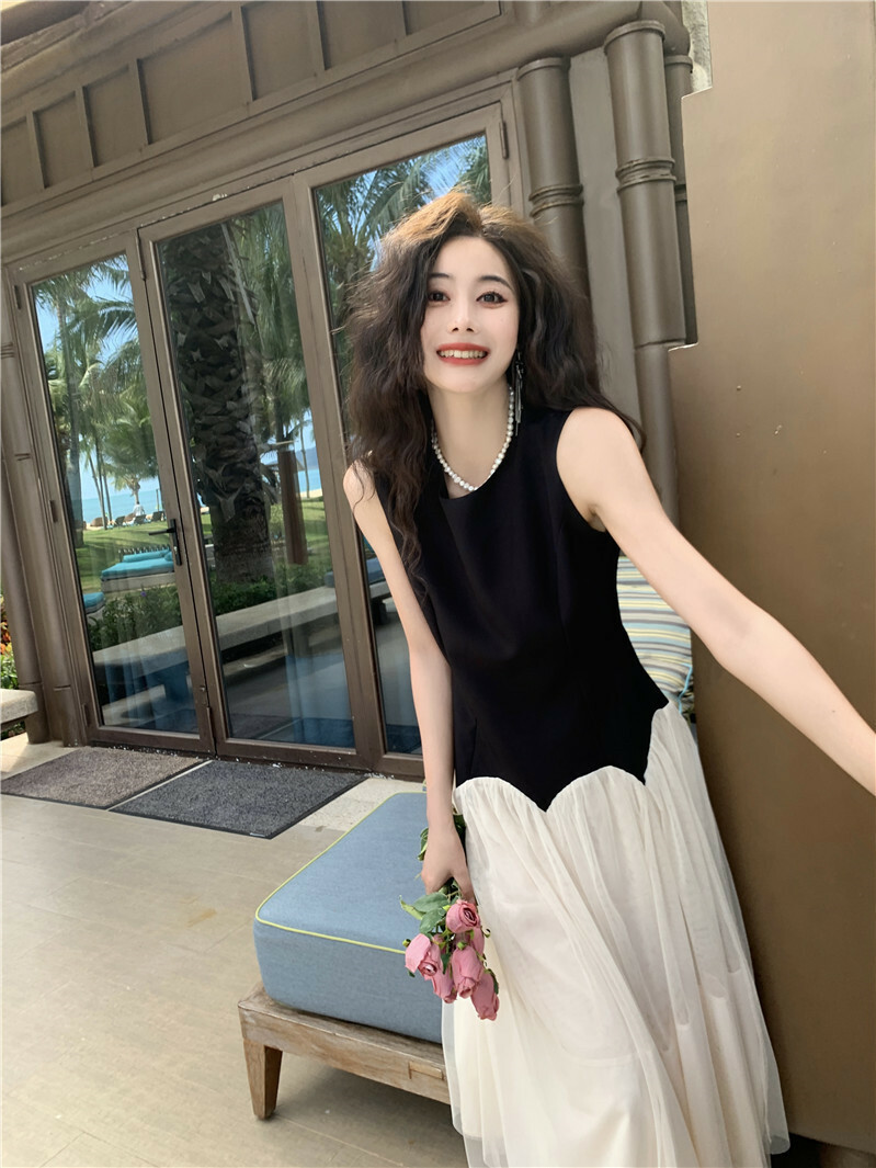 雙層大裙襬 撞色長洋