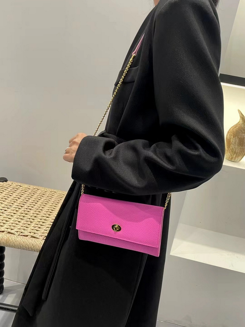 拚色荔枝紋牛皮WOC/ 3折長夾(多色)