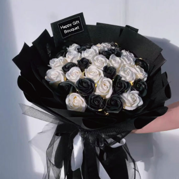 50朵黑白玫瑰香皂花束