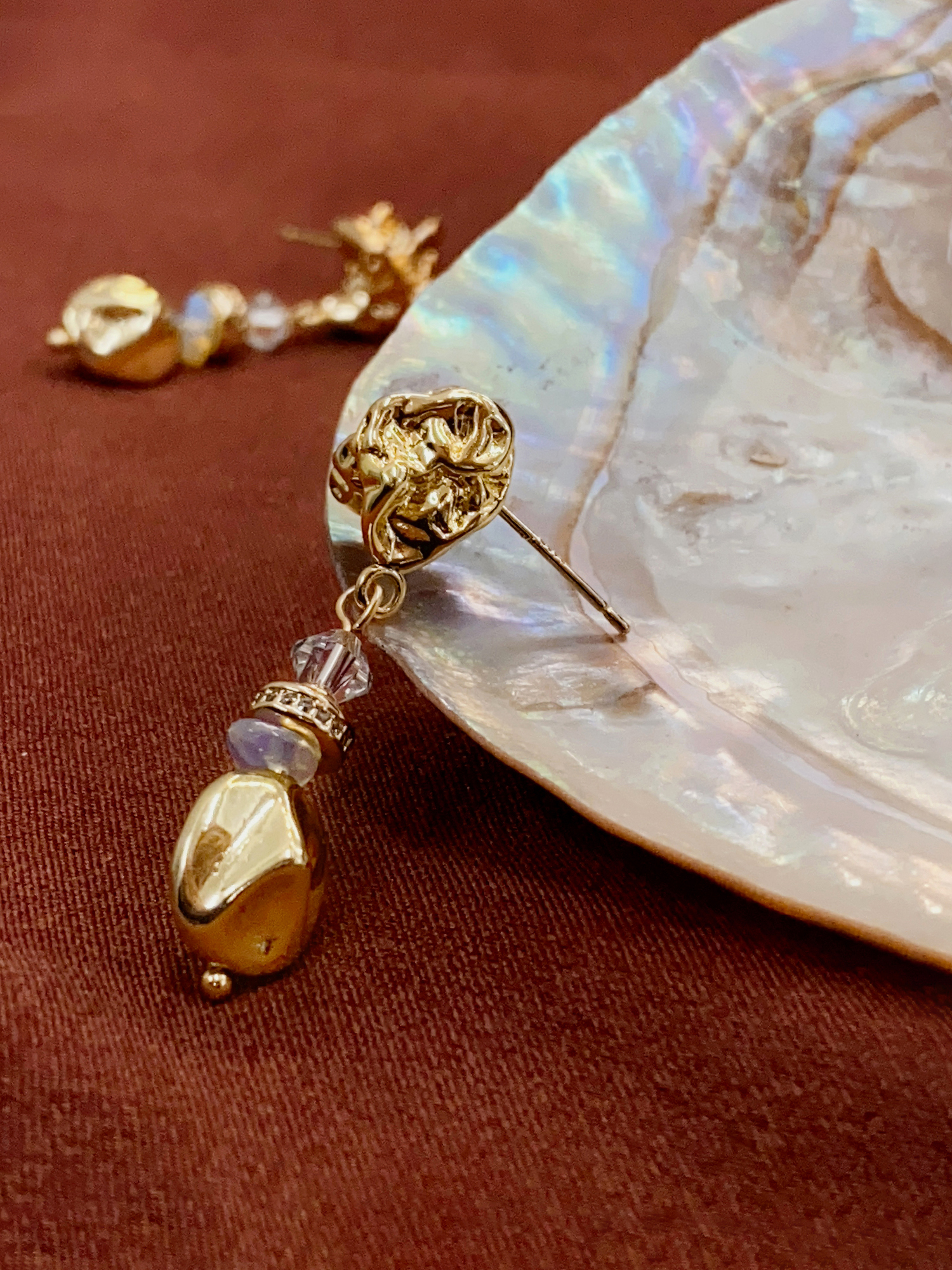 餘光有你。MUCHAT手作14KGP施華洛水晶蛋白石純銀針耳環