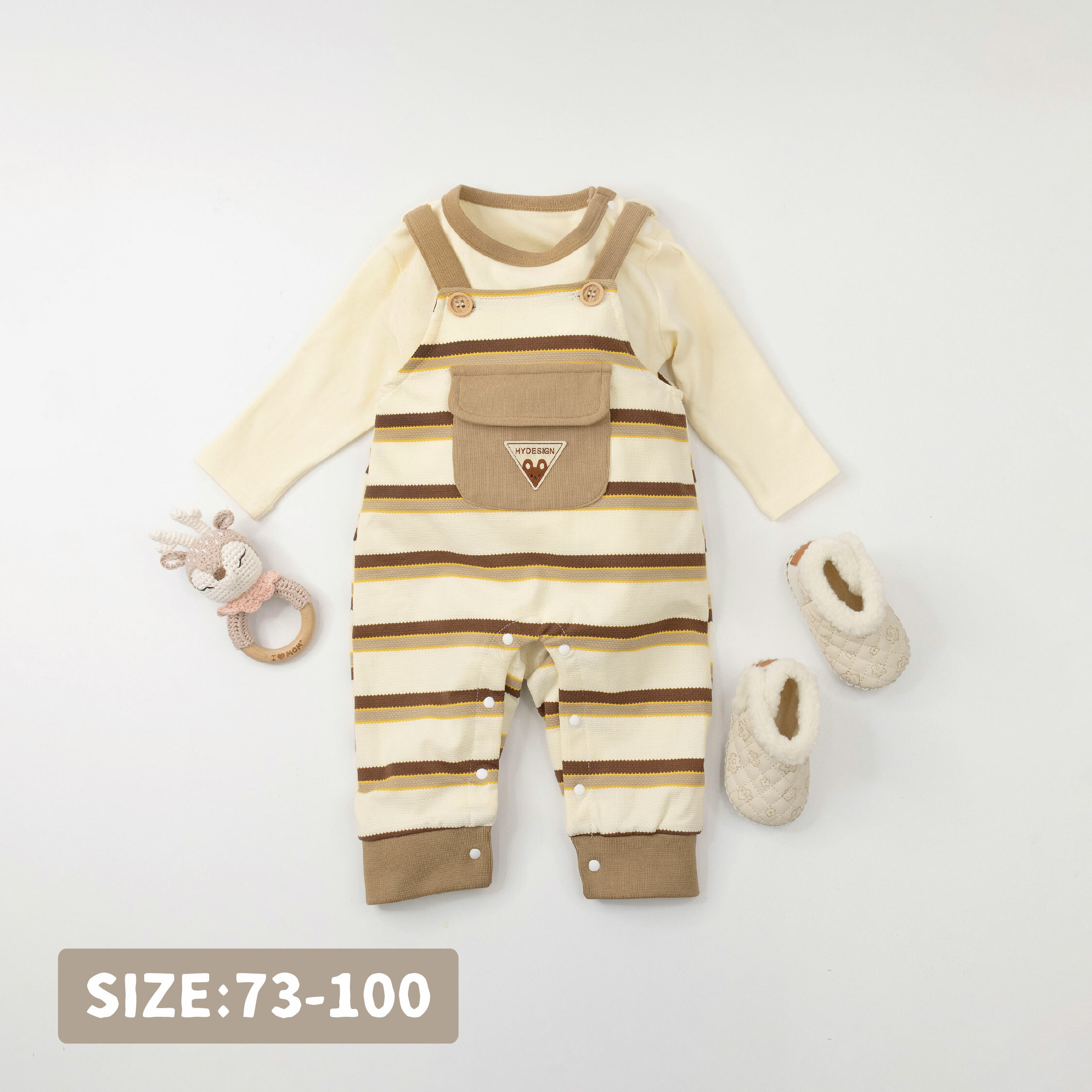 【JG3300】造型針織條紋口袋設計吊帶套裝(衣+褲)