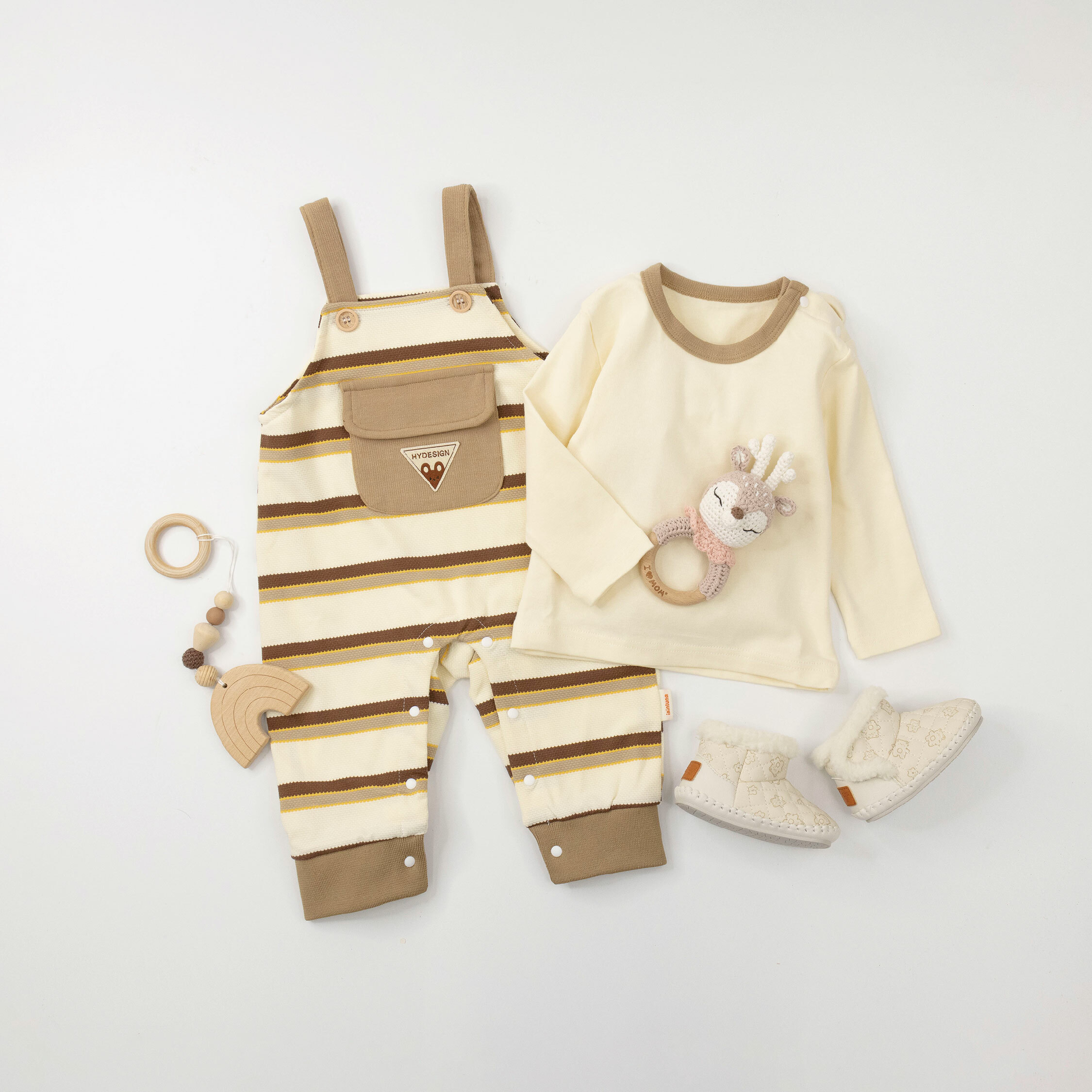 【JG3300】造型針織條紋口袋設計吊帶套裝(衣+褲)