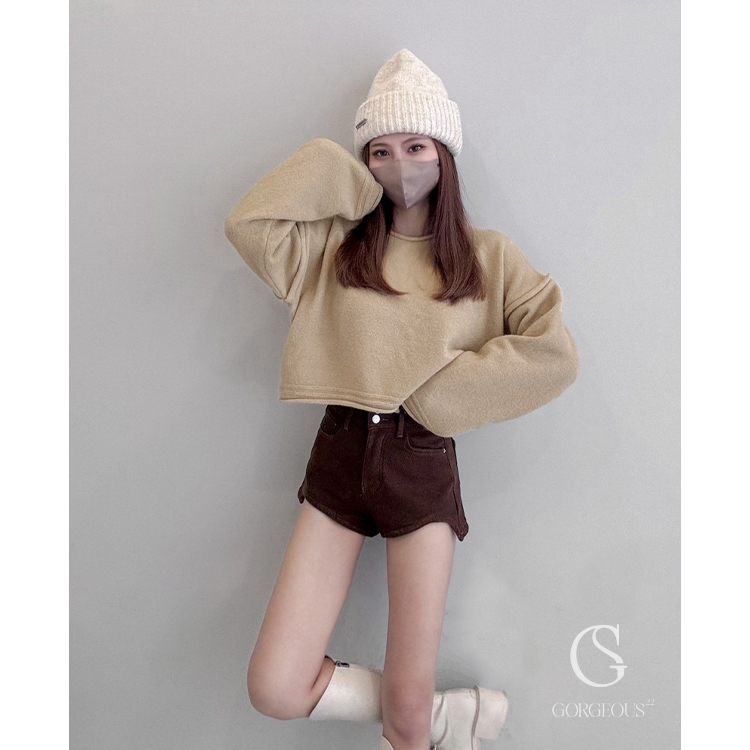 G5612 現貨 「 激瘦！雙釦前圓弧保暖短褲」