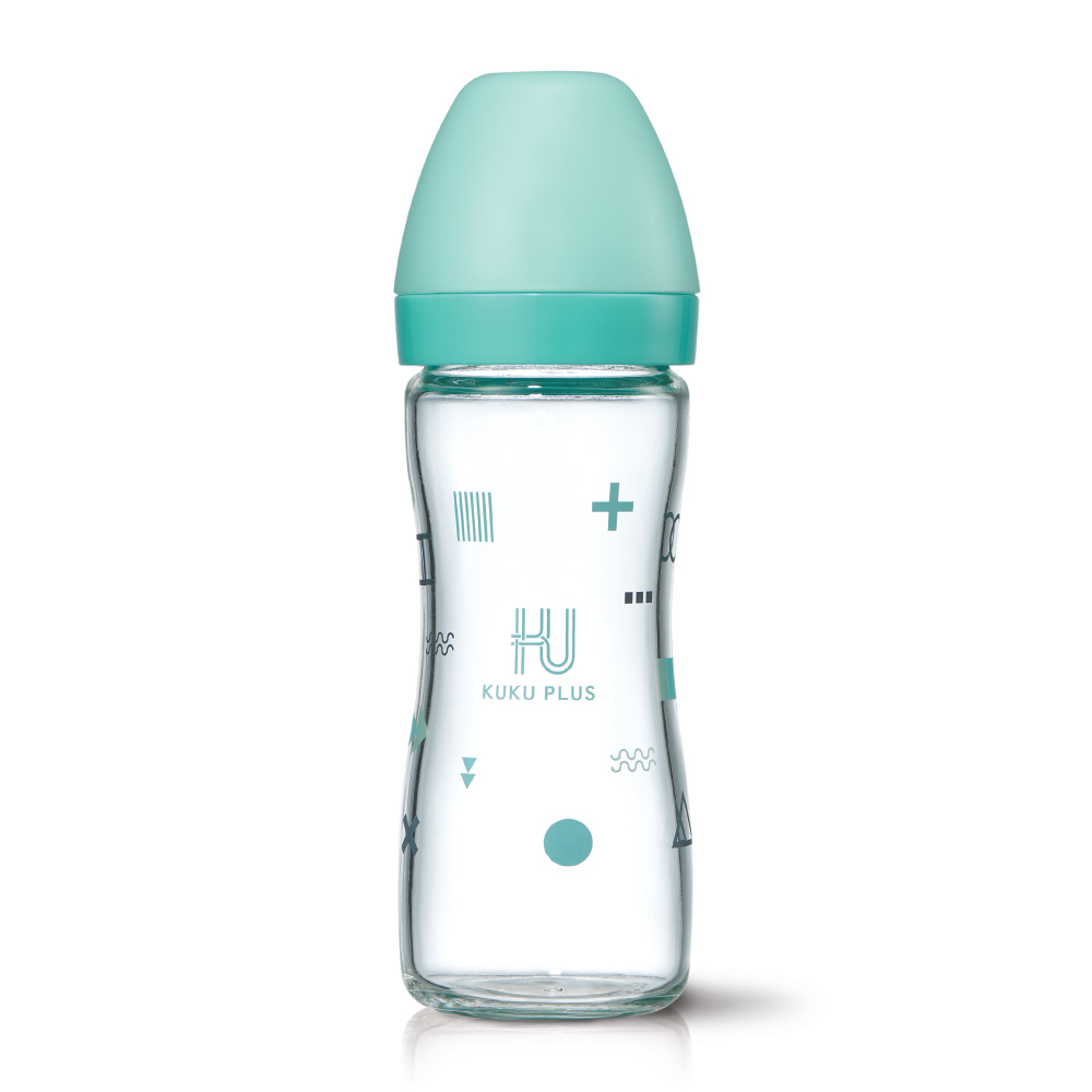 KUKU PLUS 純真之瞳寬口玻璃奶瓶 - 240ml/氣泡藍