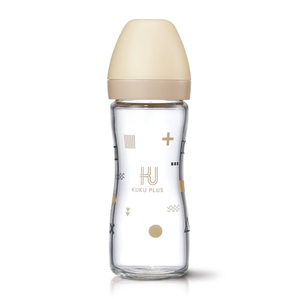 KUKU PLUS 純真之瞳寬口玻璃奶瓶 - 240ml/伯爵奶