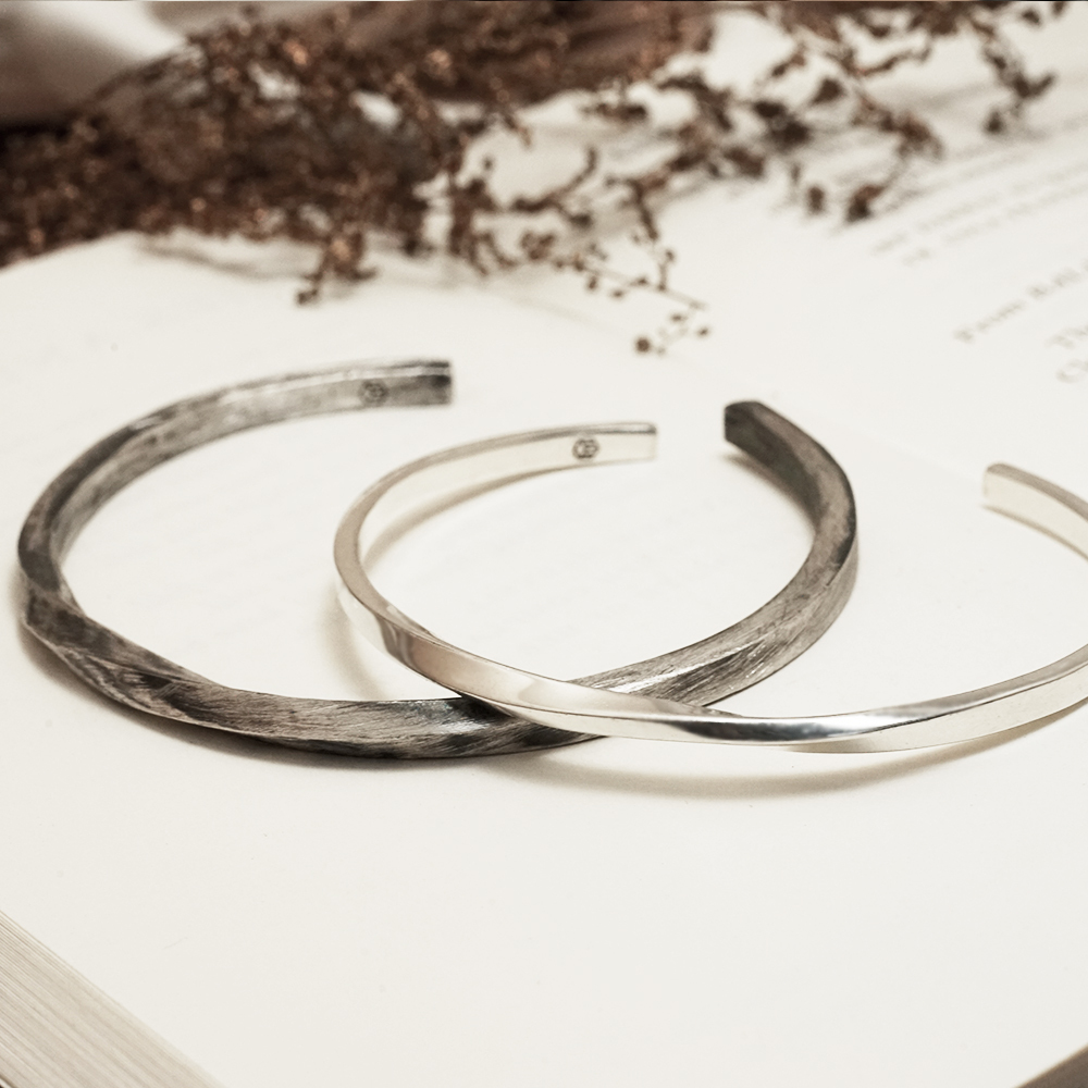 幾何方扭 質感手環組（細+寬） 情侶款 情侶手環 925純銀手環