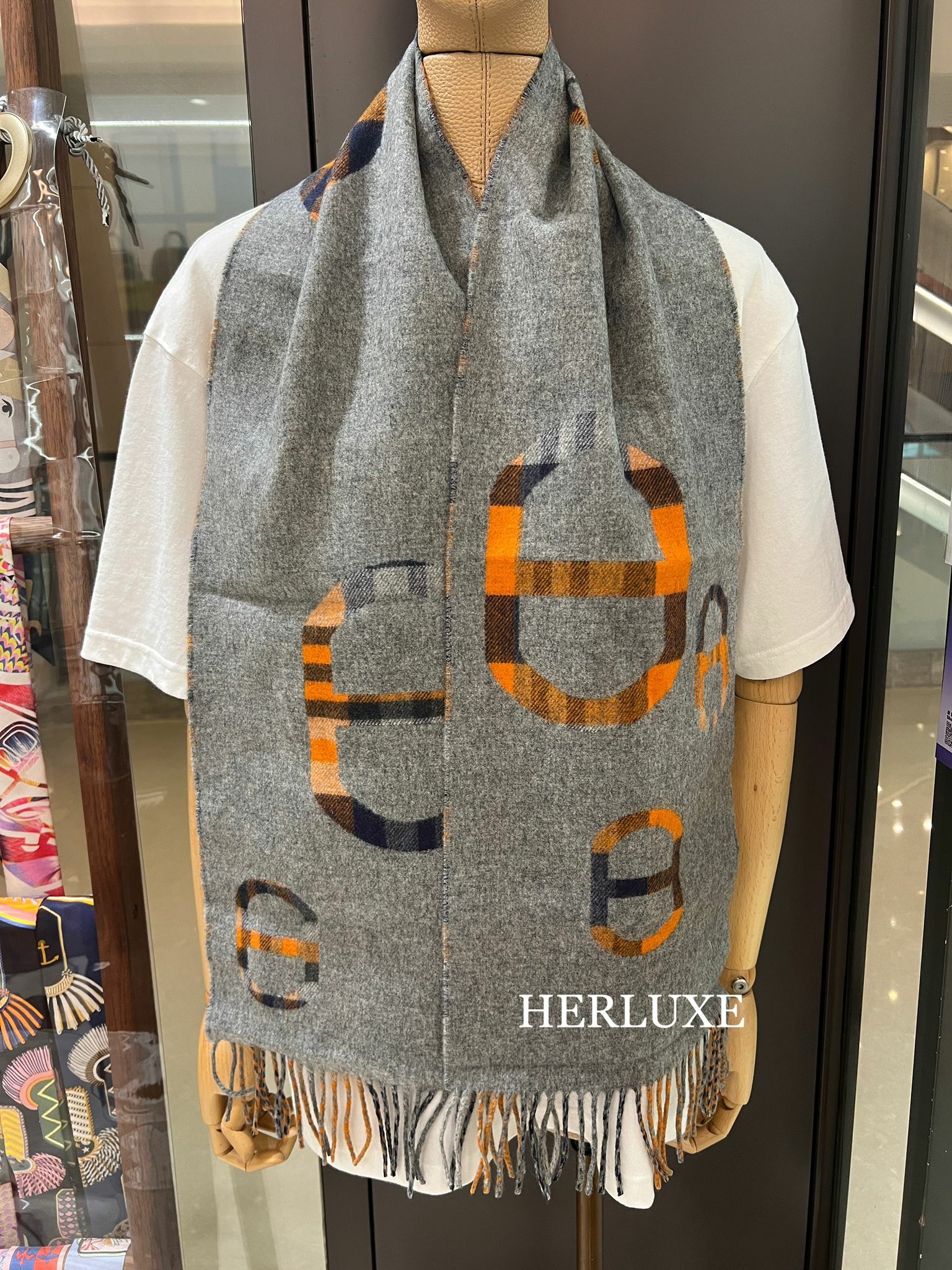 Muffler 100% cashmere grey 25x150cm豬鼻款