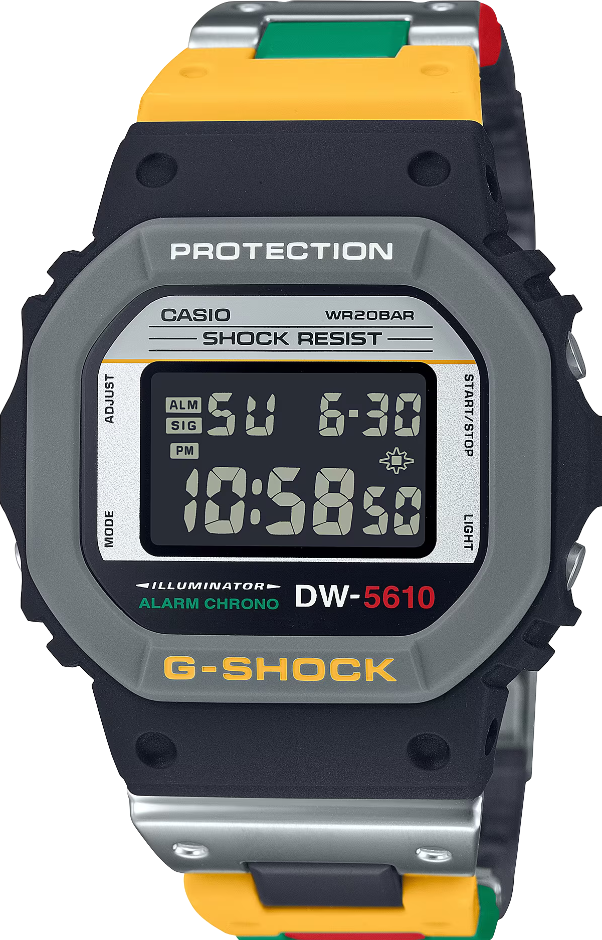 萬年鐘錶 - G-SHOCK  復古懷舊錄音帶標籤色彩配置錶帶防震電子錶  DW-5610MT-1  錶徑 : 43.8 MM