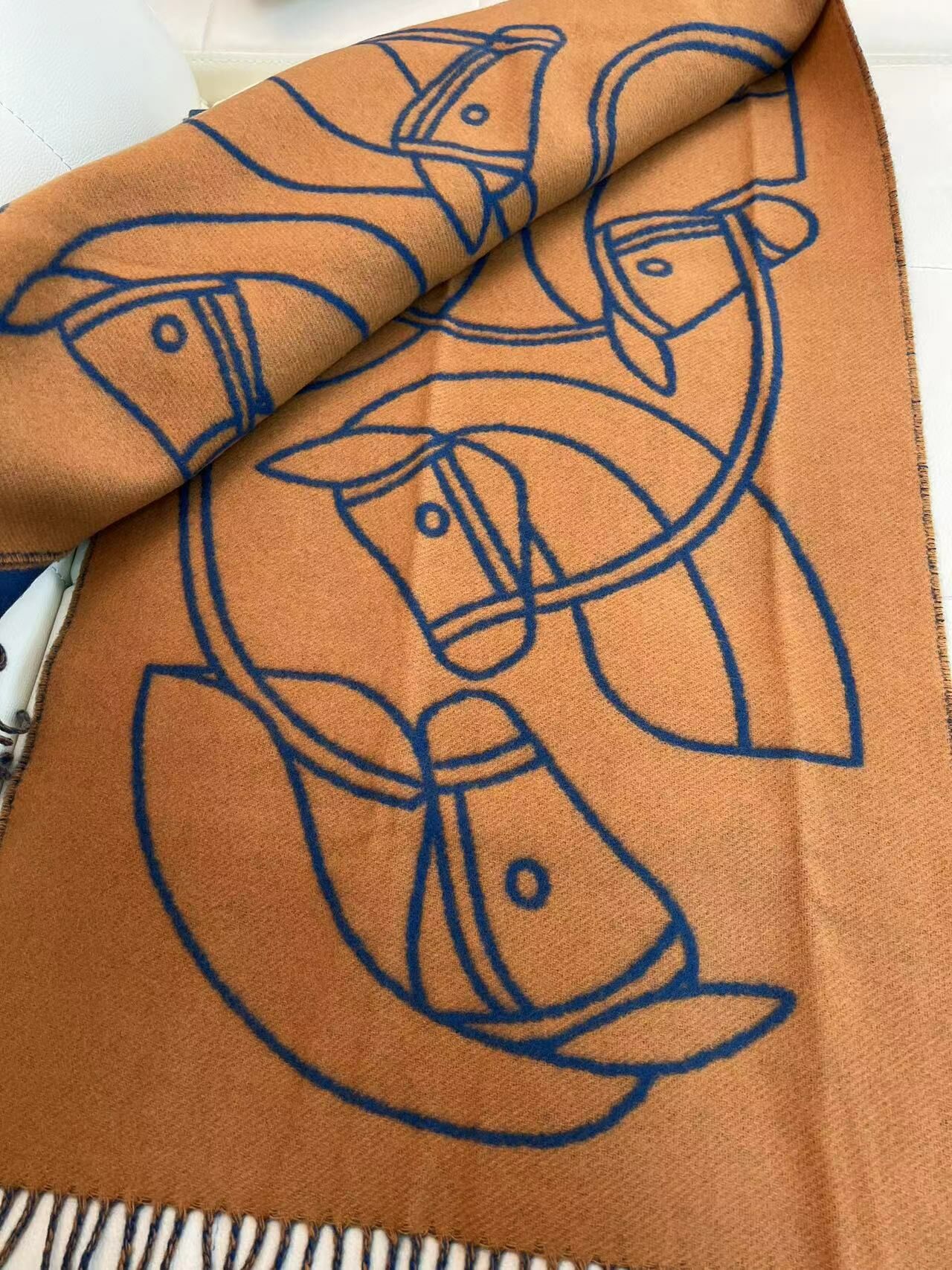 Hermes 橙藍雙面圍巾 -M