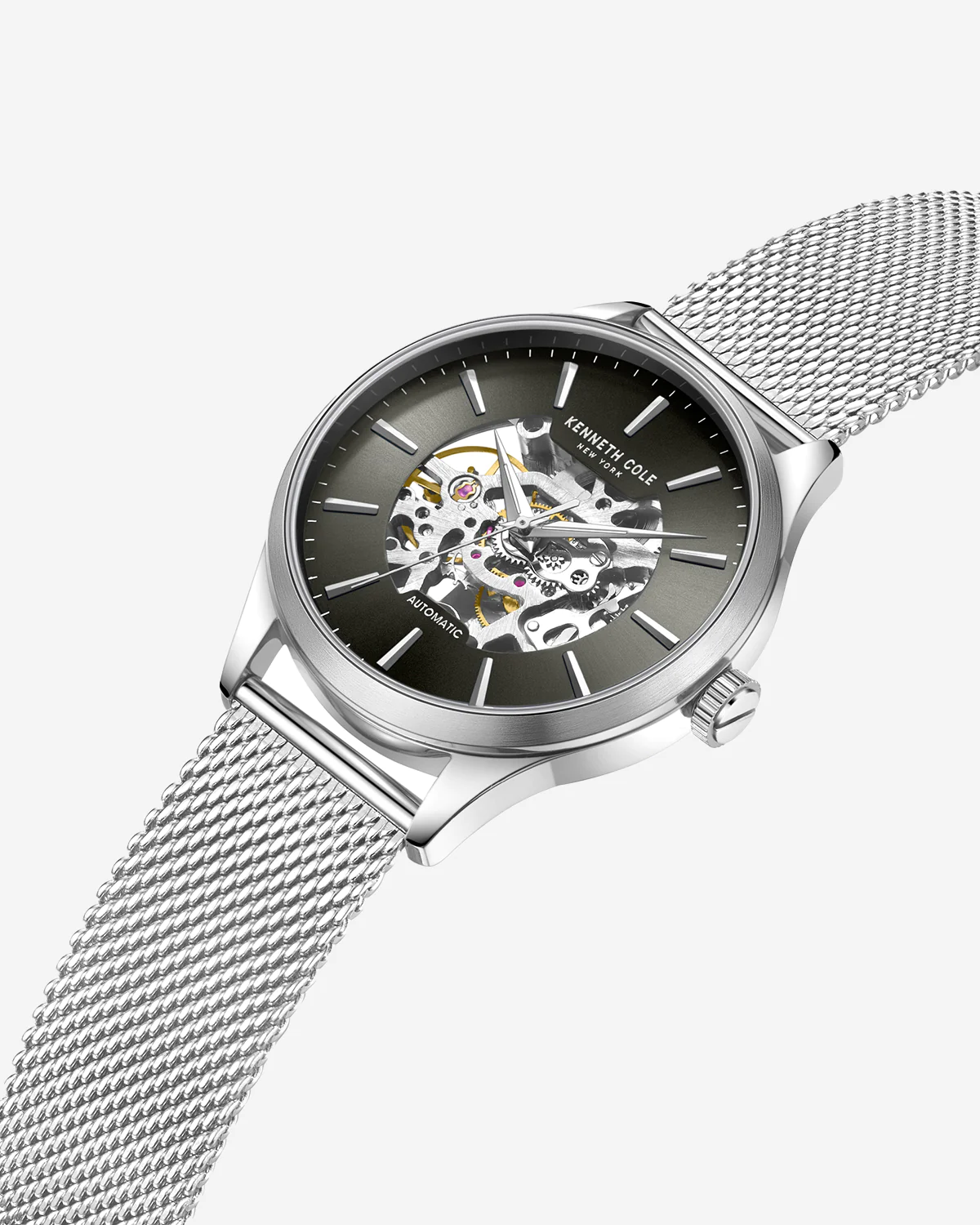 萬年鐘錶 - KENNETH COLE  美國紐約品牌  透視機芯機械不鏽鋼米蘭錶帶款男錶 KCWGL2216906 錶徑44MM