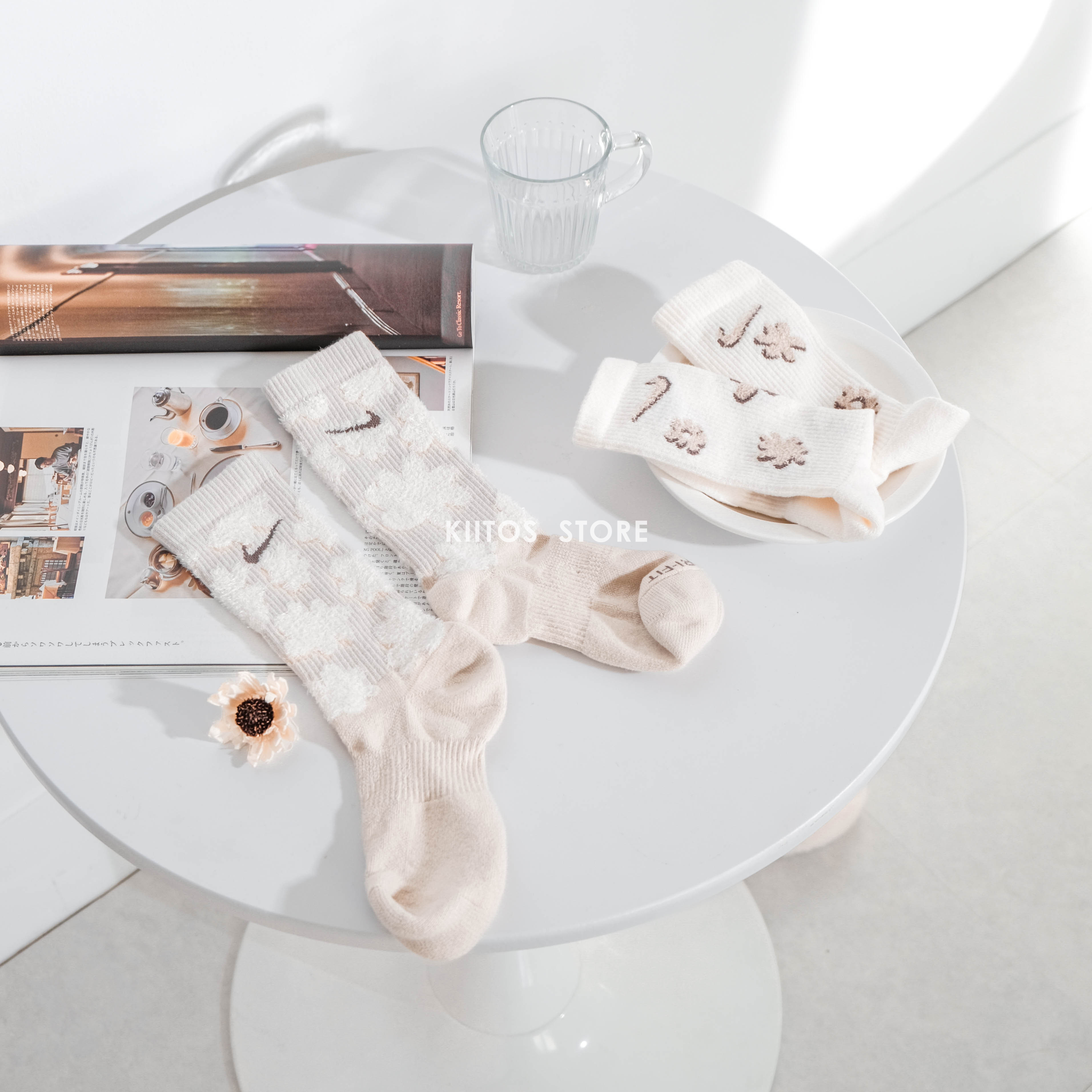 現貨  NIKE EVERYDAY PLUS 奶油花花 毛絨絨 長襪 兩雙一組 FN9136-900