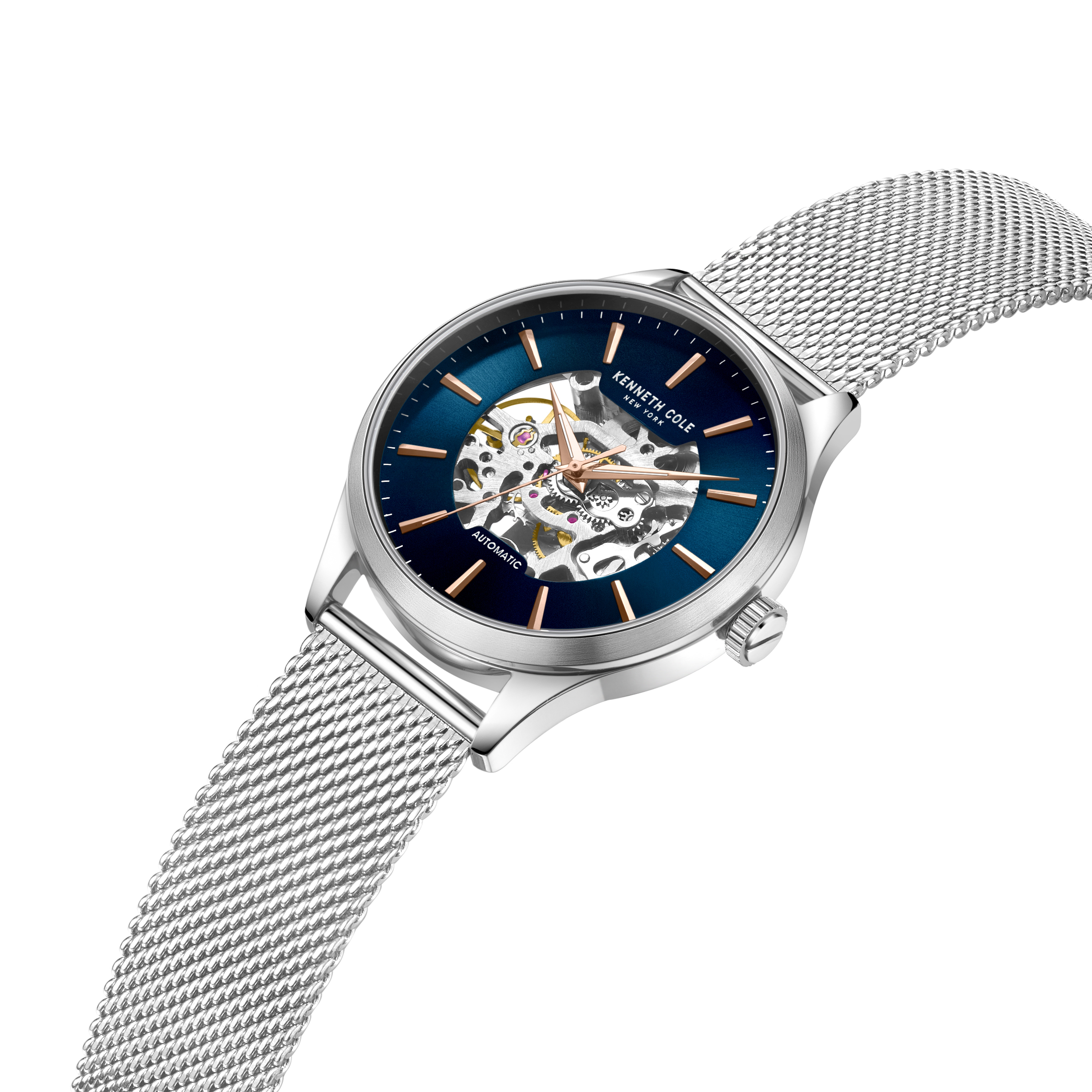 萬年鐘錶 - KENNETH COLE  美國紐約品牌  透視機芯機械不鏽鋼米蘭錶帶款男錶 KCWGL2216905 錶徑44MM