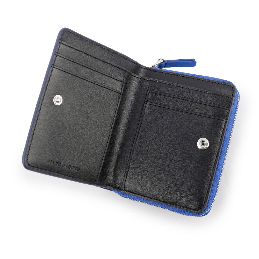 【MARC JACOBS】壓印標誌對開暗釦二折迷你短夾(鈷藍色) 2R3SMP044S10 486