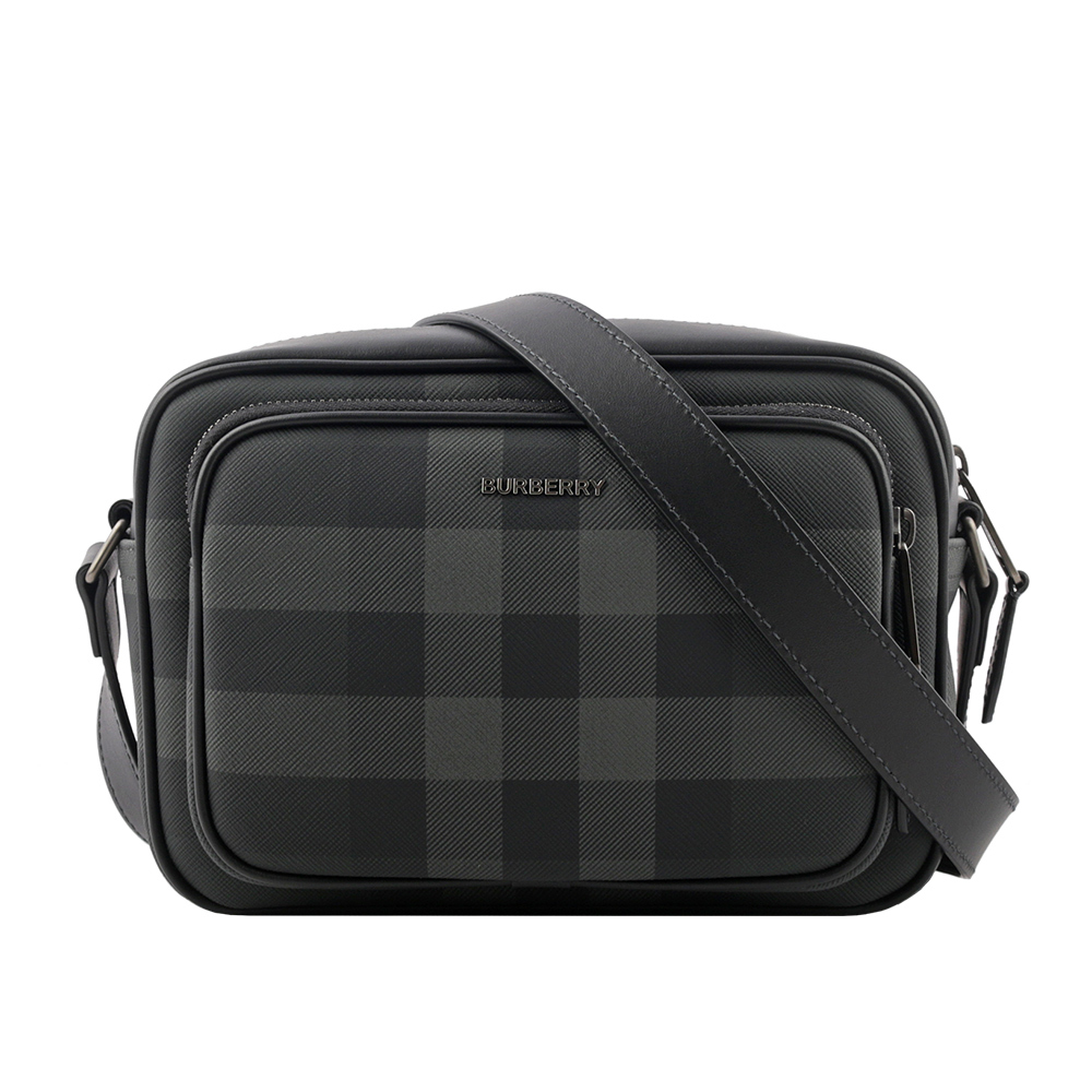 【BURBERRY】格紋前口袋拉鍊斜背包