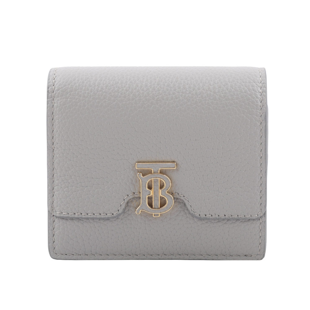【BURBERRY】TB Logo 牛皮二折短夾(麻灰色) 8070434 A1373