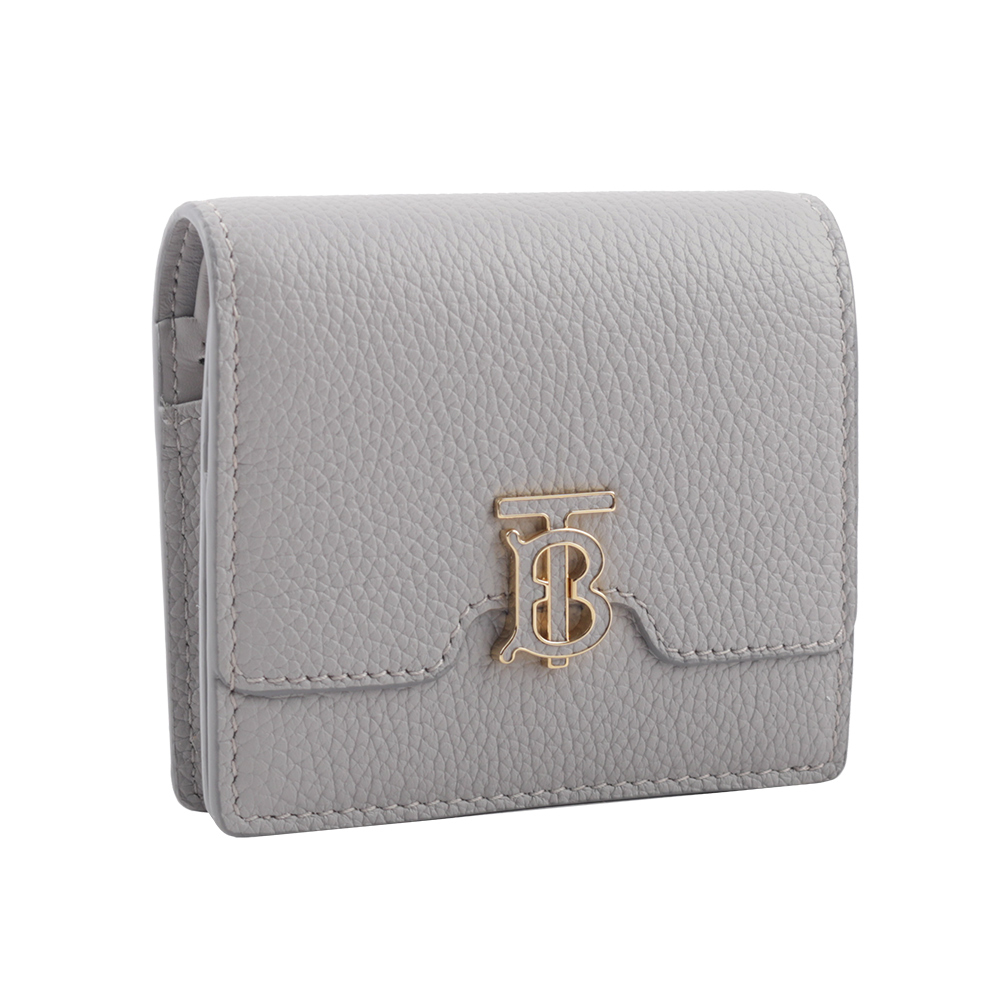 【BURBERRY】TB Logo 牛皮二折短夾(麻灰色) 8070434 A1373