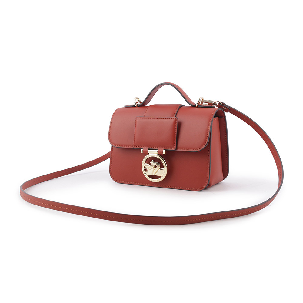 【LONGCHAMP】XS號 BOX-TROT 滑面小牛皮翻蓋二用包(赤褐色) 10180 HAU 204
