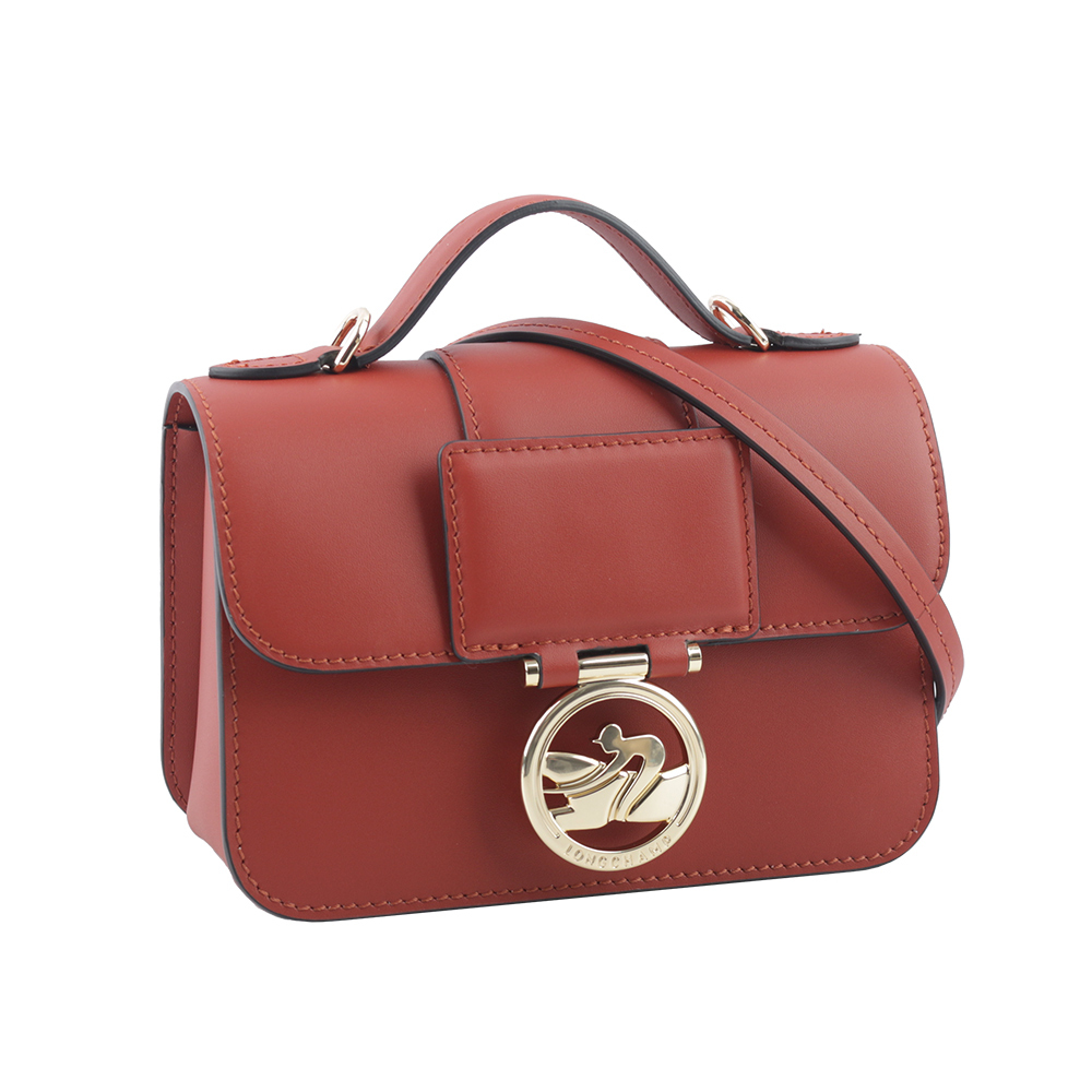 【LONGCHAMP】XS號 BOX-TROT 滑面小牛皮翻蓋二用包(赤褐色) 10180 HAU 204