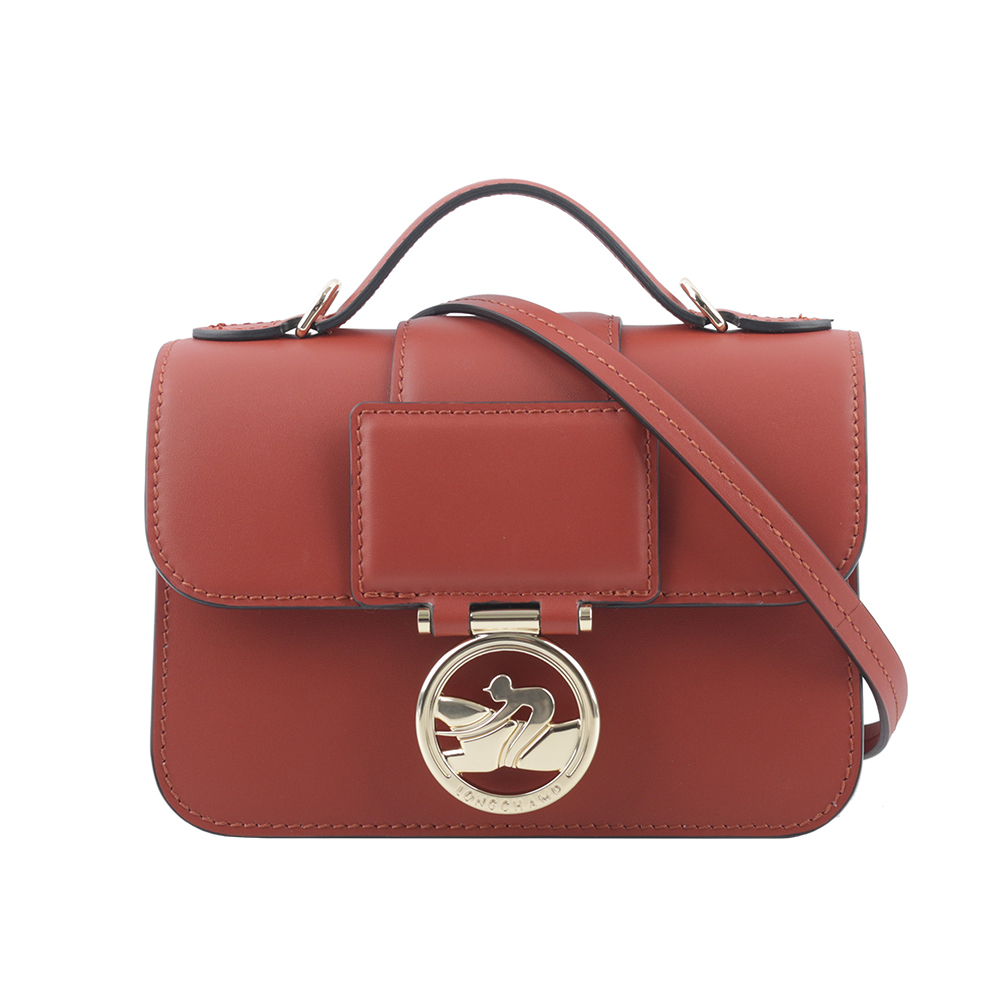 【LONGCHAMP】XS號 BOX-TROT 滑面小牛皮翻蓋二用包(赤褐色) 10180 HAU 204