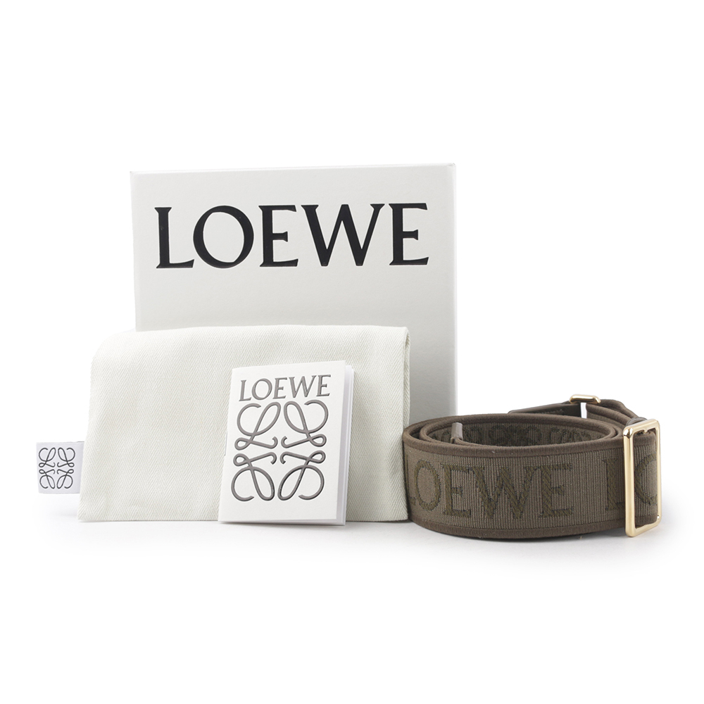 【LOEWE】Anagram 標誌緹花刺繡及小牛皮可調背帶(深卡其綠) C604T87X20 3969