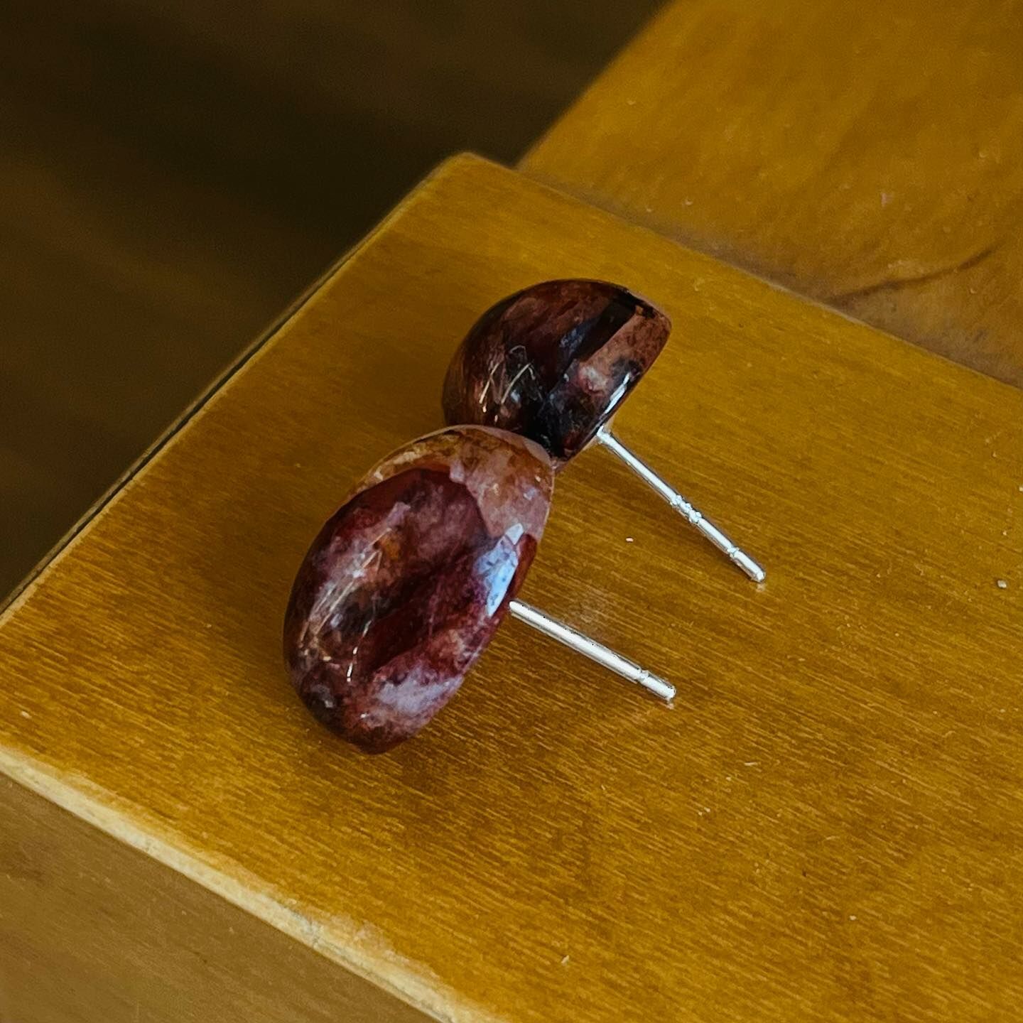 [原石] 紅膠花 925銀耳環 水晶耳環