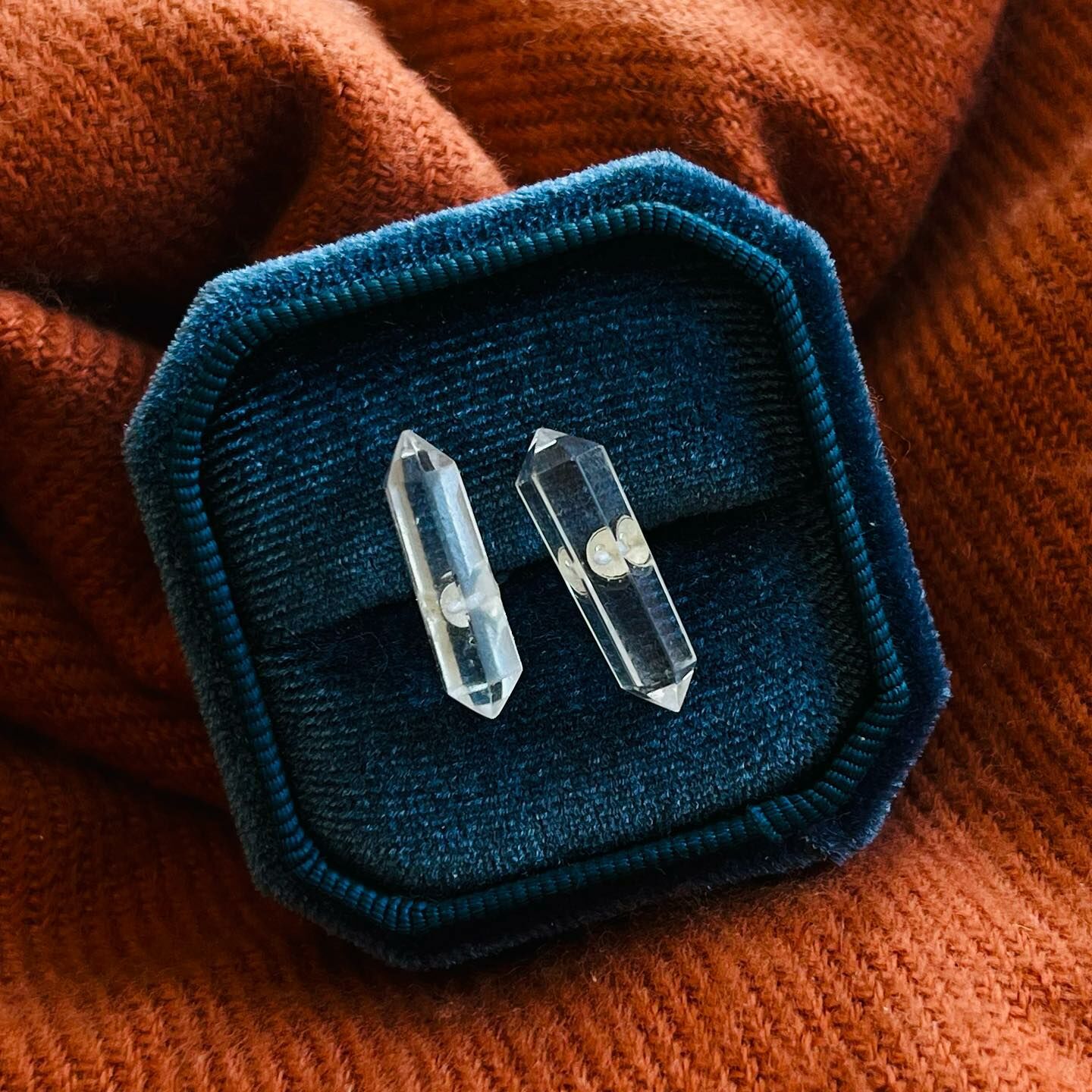 [原石] 白水晶雙尖 925銀耳環