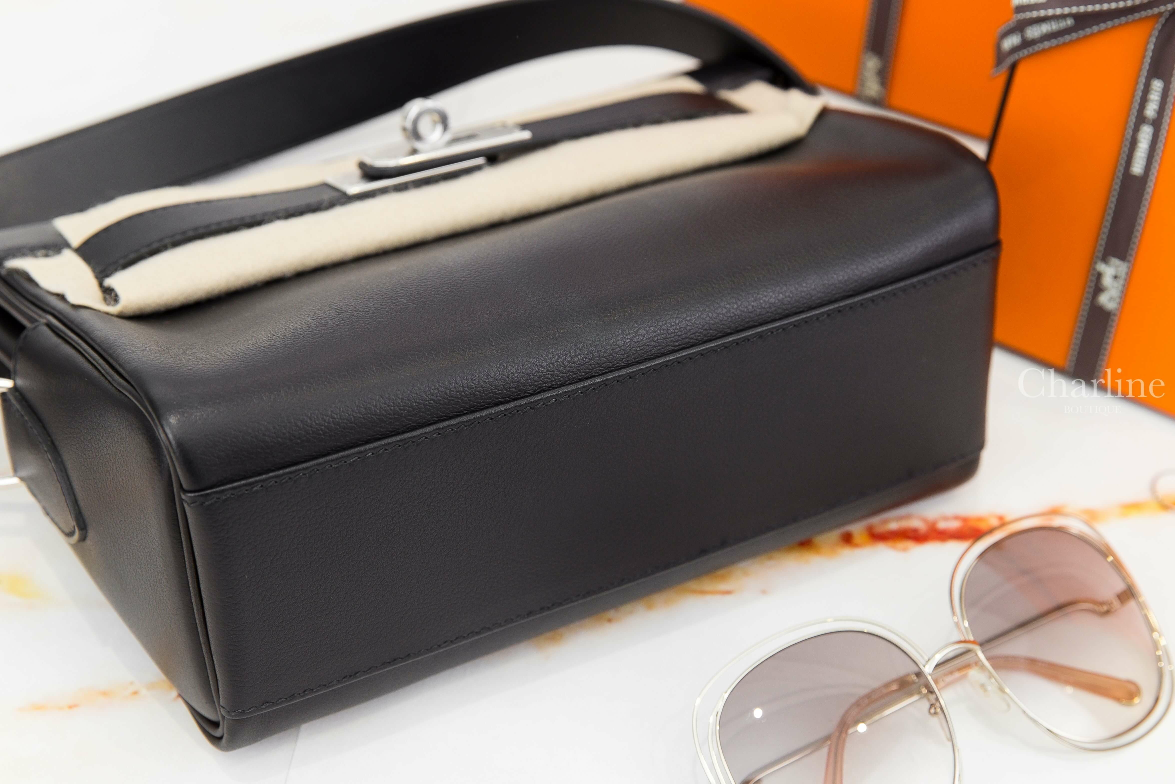 Hermès Kelly Messenger PM 89 Noir Veau Evergrain B刻黑色銀釦小型肩背包-Charline Boutique 精品代購