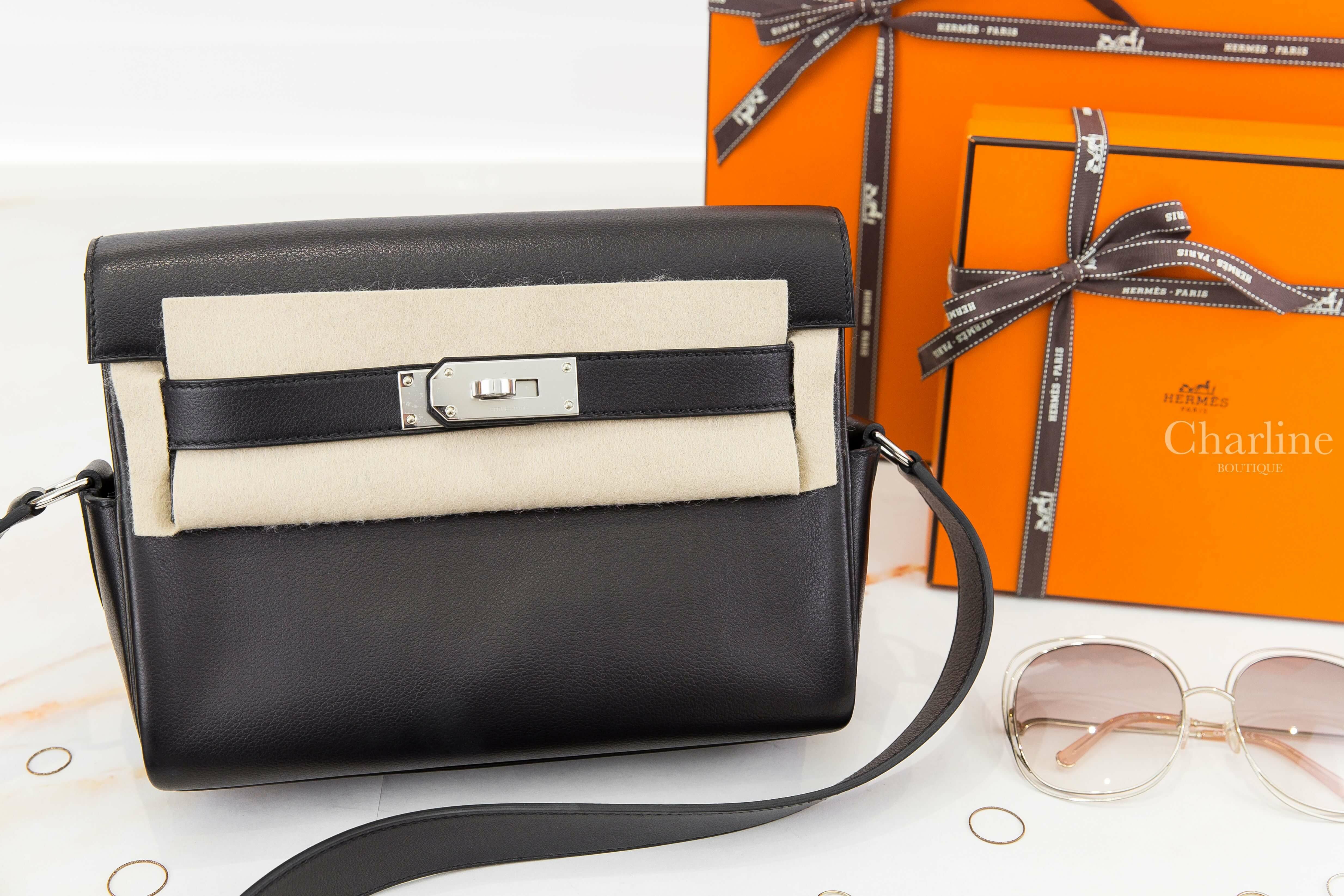 Hermès Kelly Messenger PM 89 Noir Veau Evergrain B刻黑色銀釦小型肩背包-Charline Boutique 精品代購