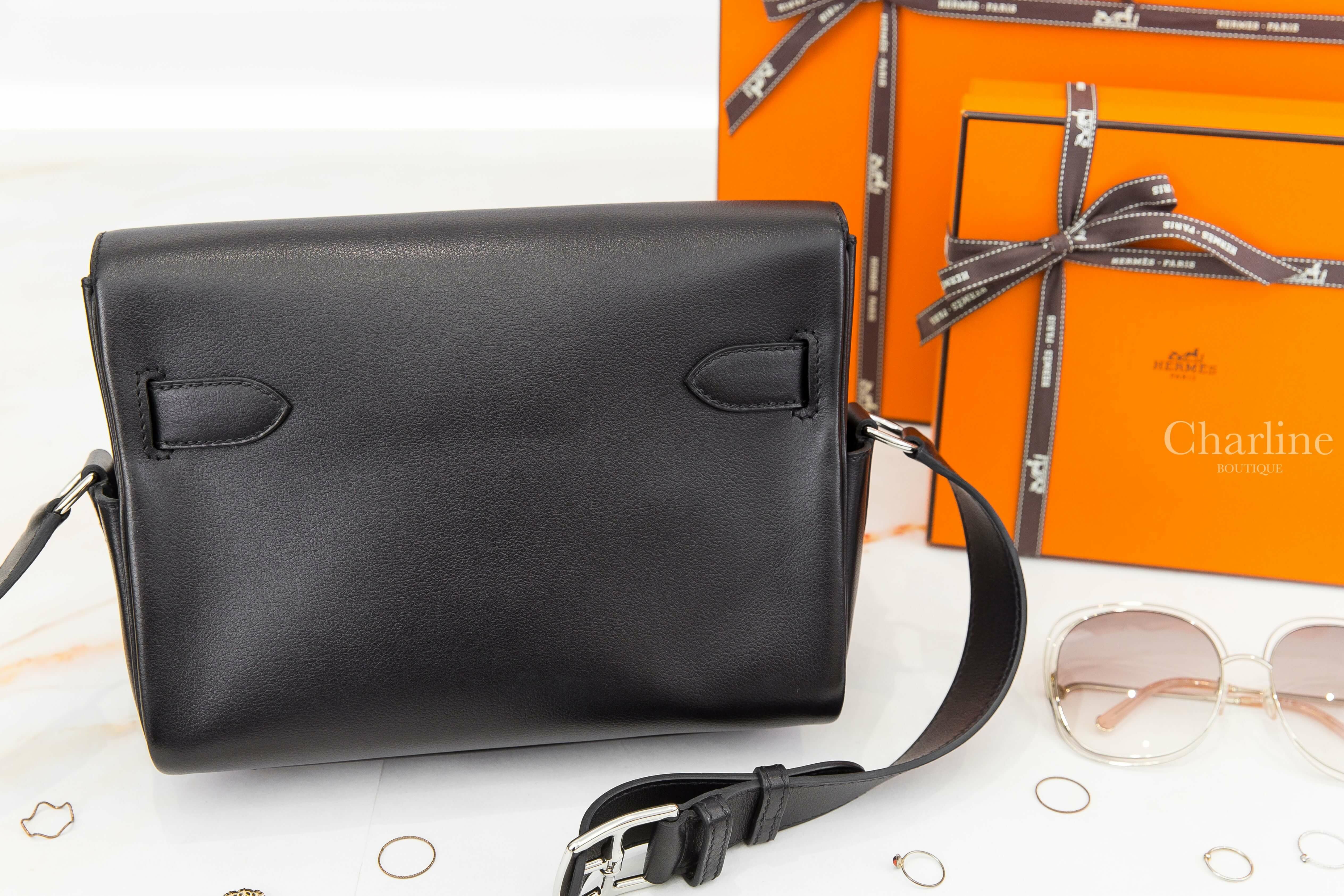 Hermès Kelly Messenger PM 89 Noir Veau Evergrain B刻黑色銀釦小型肩背包-Charline Boutique 精品代購