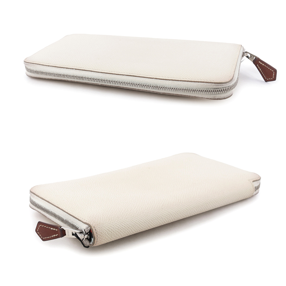 【HERMES】Epsom 皮革釦環圖案ㄇ形拉鍊長夾(白色)