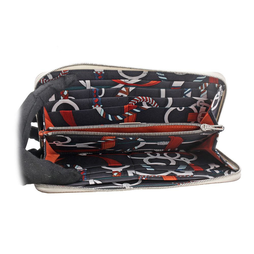 【HERMES】Epsom 皮革釦環圖案ㄇ形拉鍊長夾(白色)