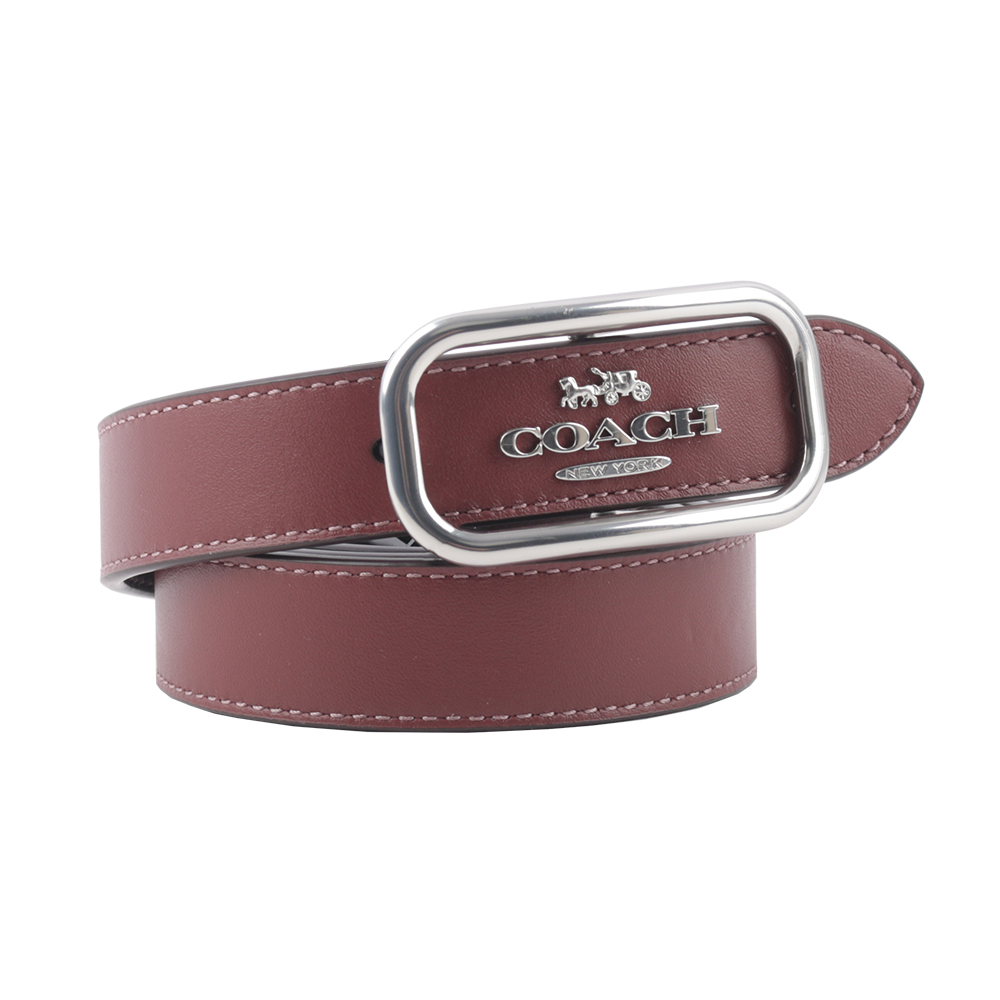 【COACH】Morgan 銀色方形馬車標誌小牛皮寬2.5cm皮帶(酒紅色) CE969 SVL3U