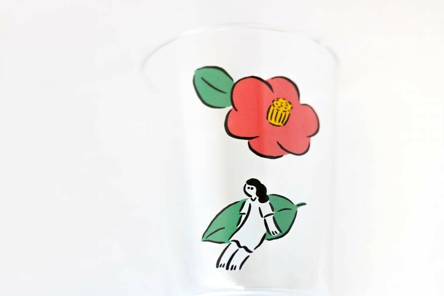 +t企劃x鬼頭祈玻璃杯-山茶花