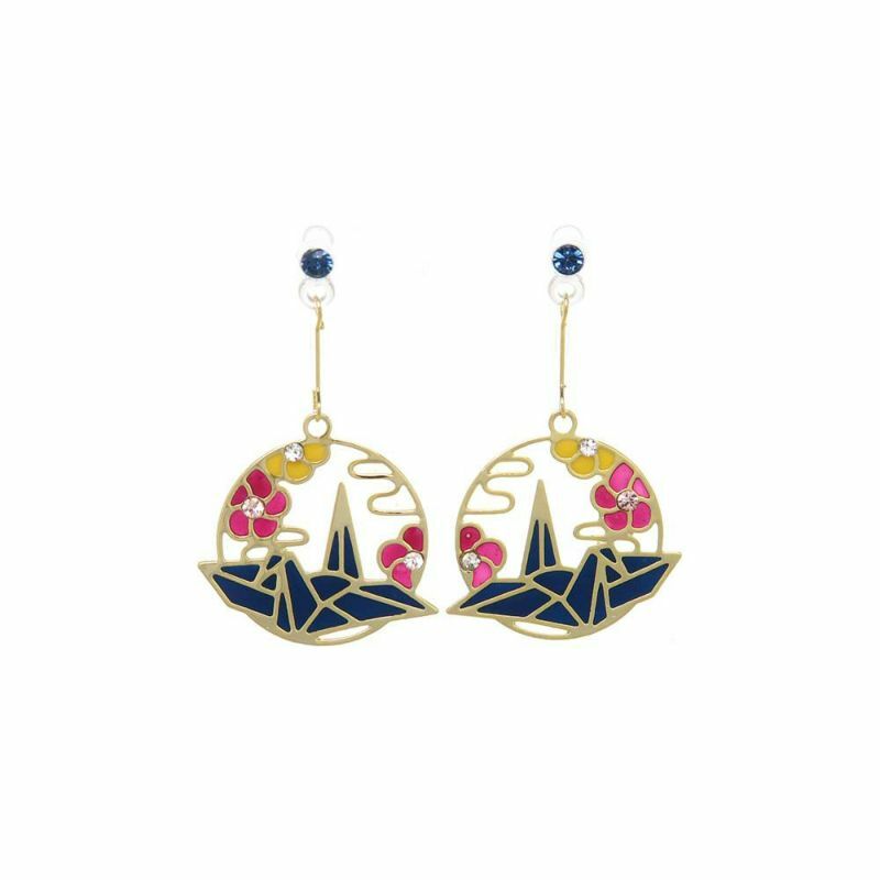 [日本制] 紙鶴圓圈耳夾耳環