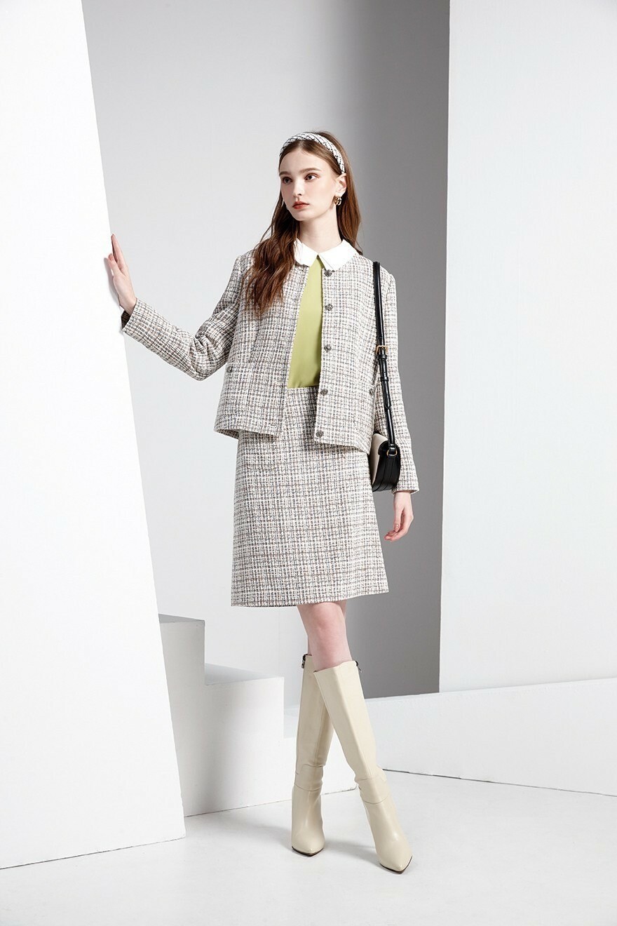 時尚優雅小香風經典格紋花呢紗短裙T6612