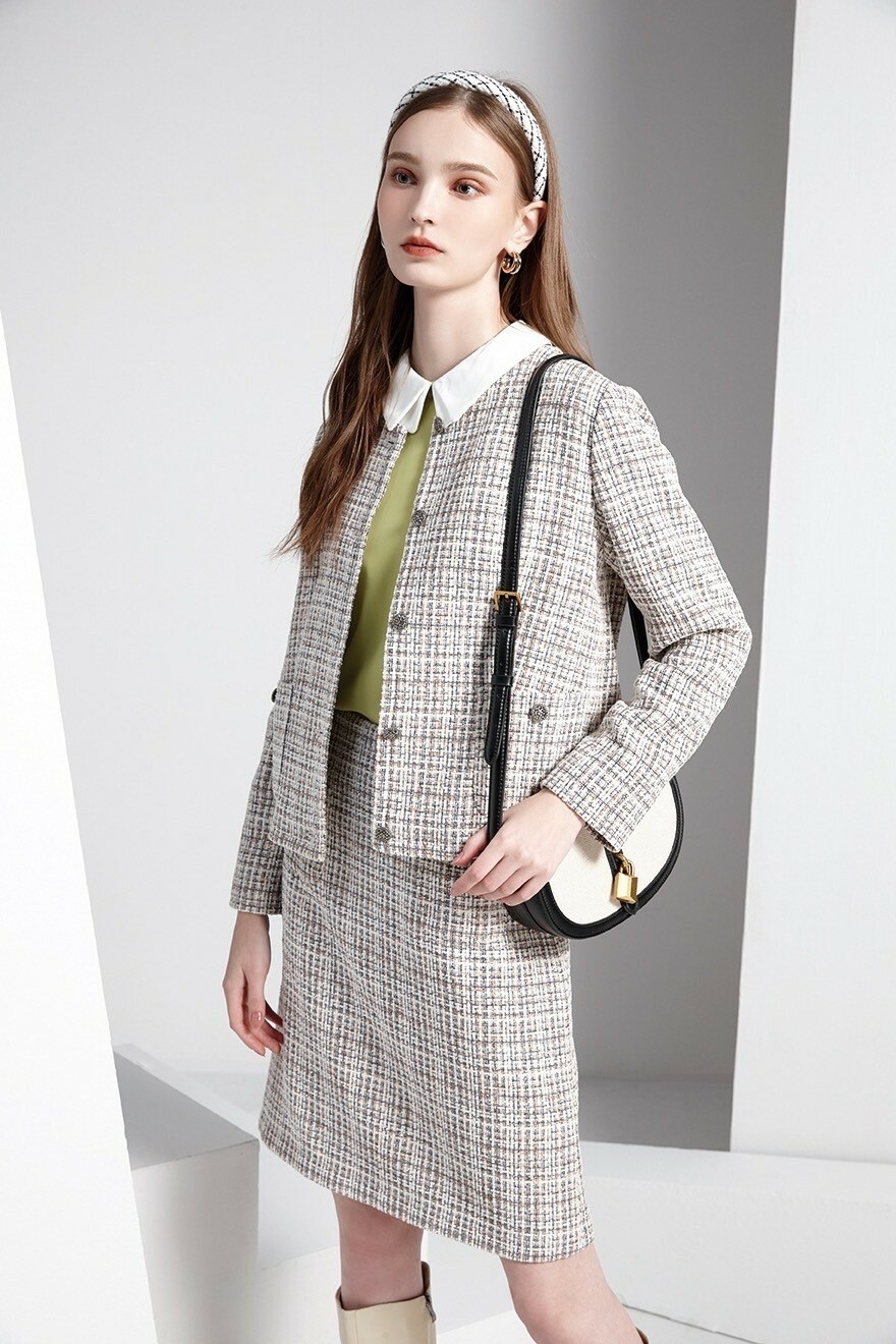 時尚優雅小香風經典格紋花呢紗短裙T6612