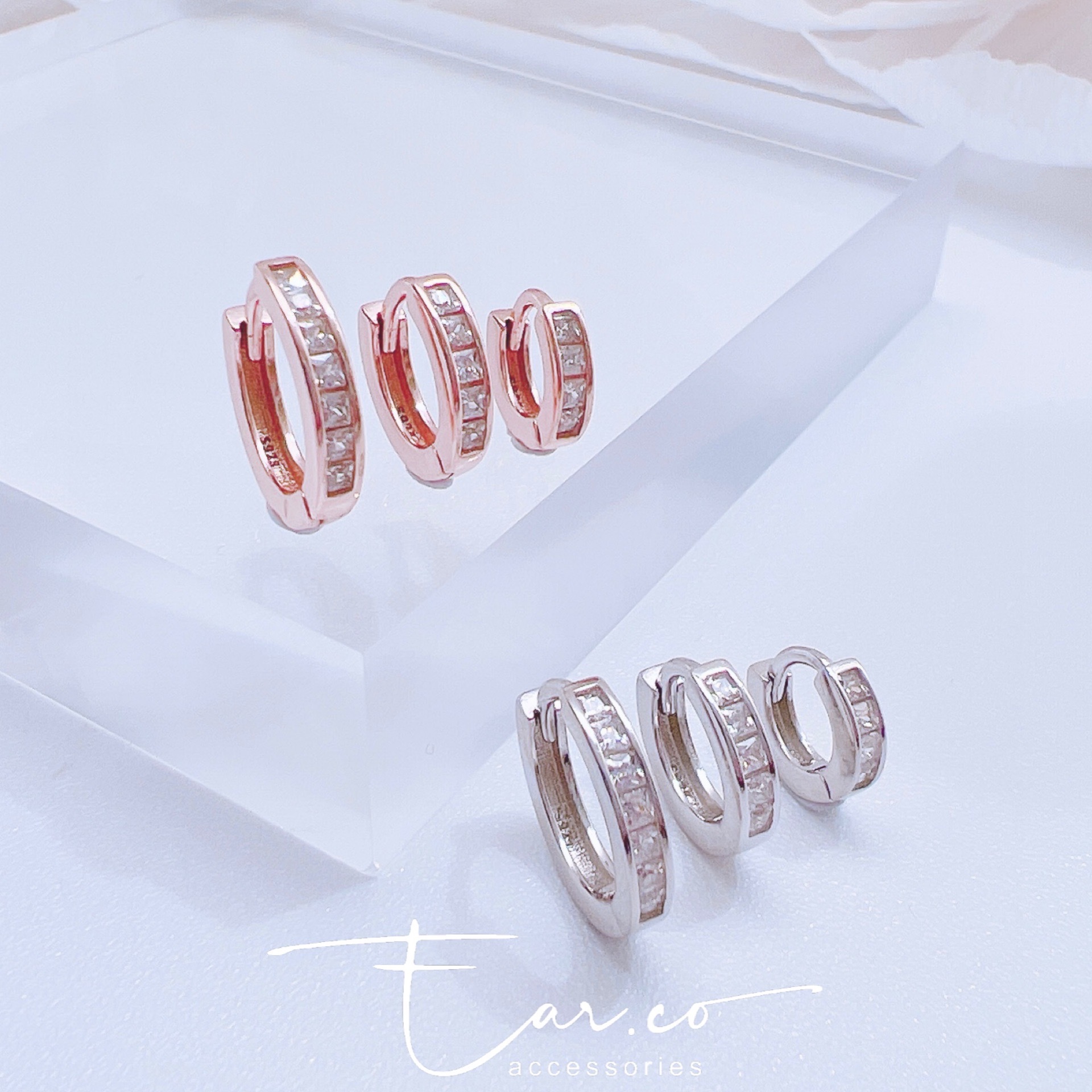 一排方鑽純銀小耳圈純銀小耳圈 [睡覺不用脫! ] #A911