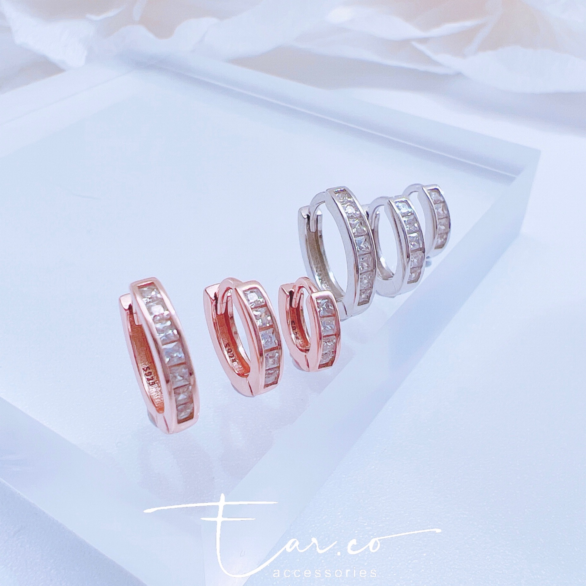 一排方鑽純銀小耳圈純銀小耳圈 [睡覺不用脫! ] #A911