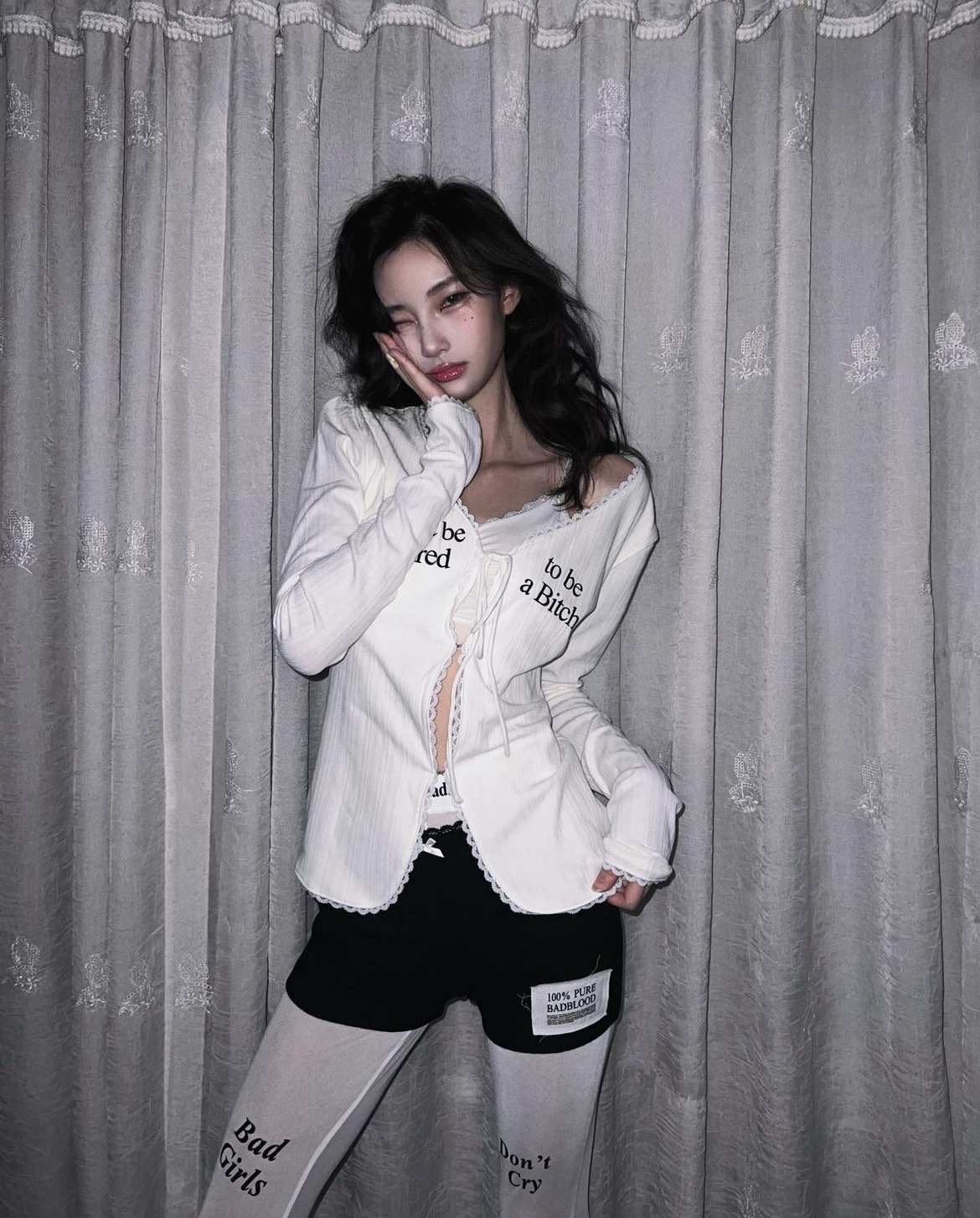 BAD BLOOD - Dont Be Scared Tie Cardigan (White)