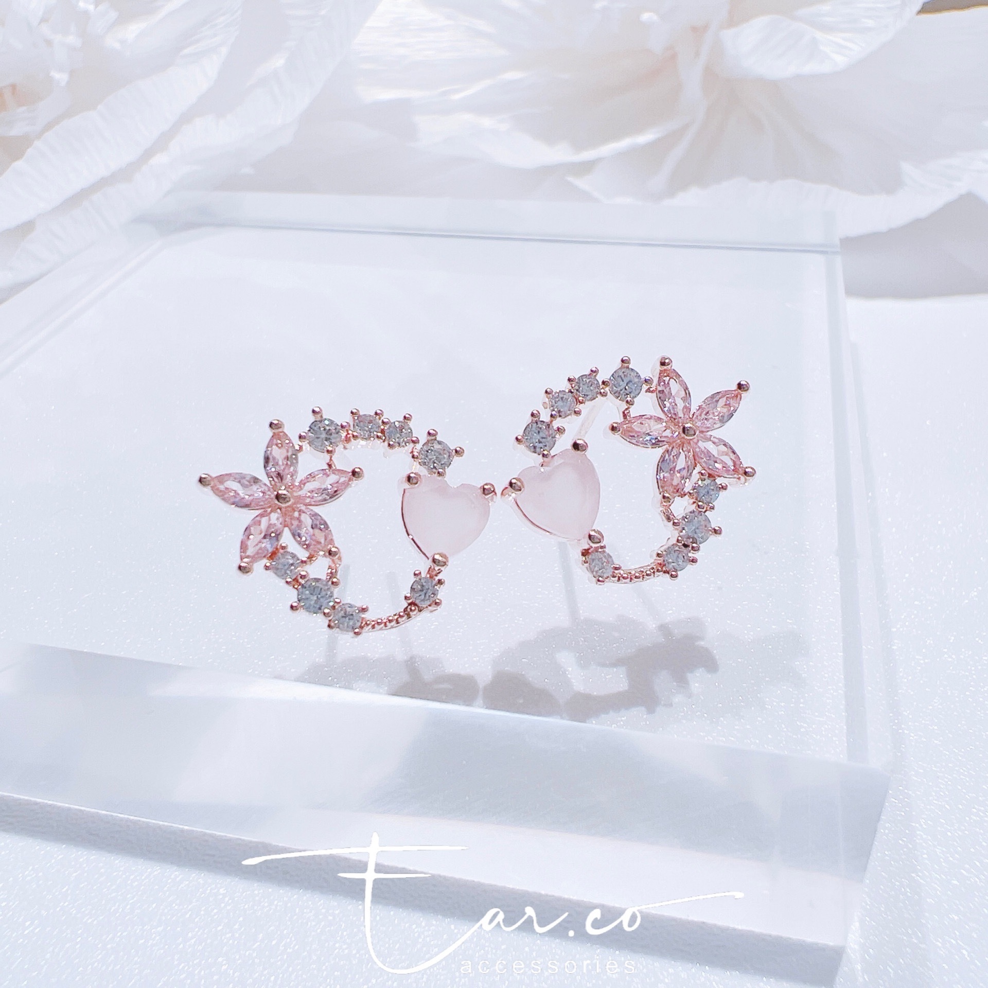 櫻花心心粉晶花圈 #A897