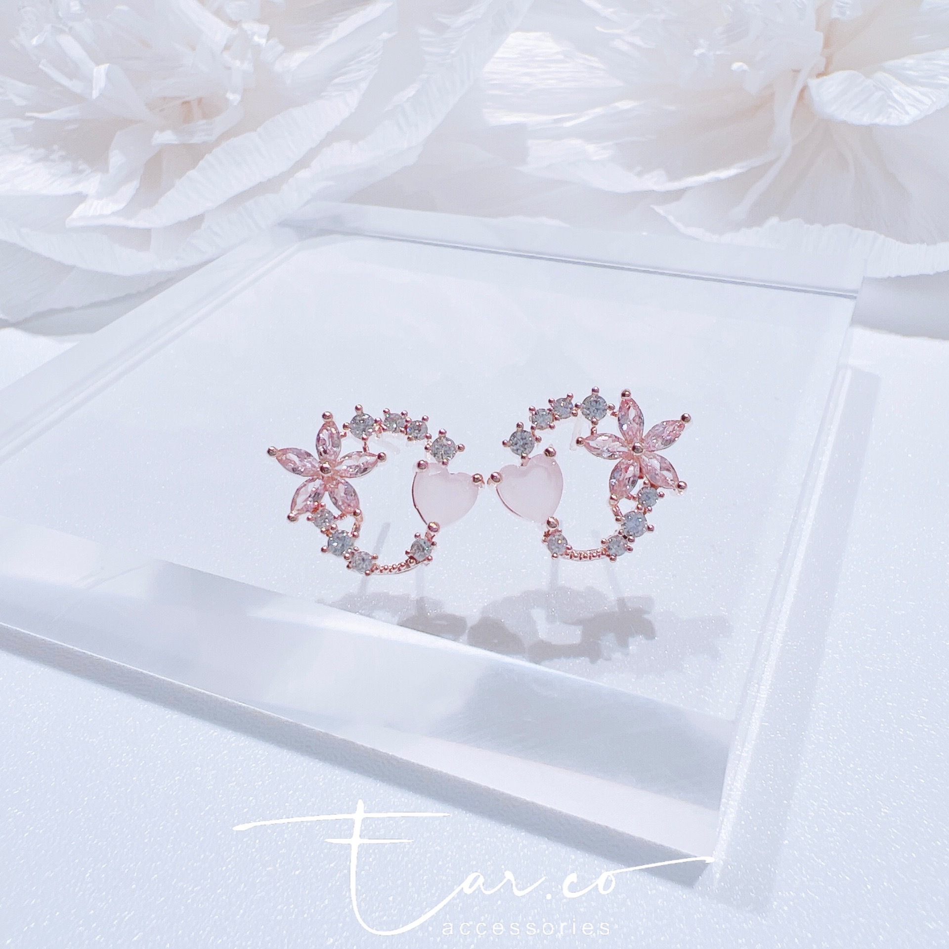 櫻花心心粉晶花圈 #A897