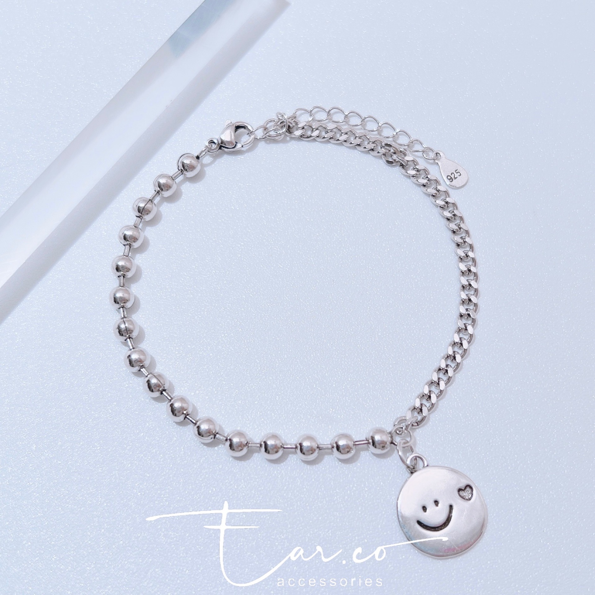 微笑愛心小圓牌雙拼純銀手鏈 #A895
