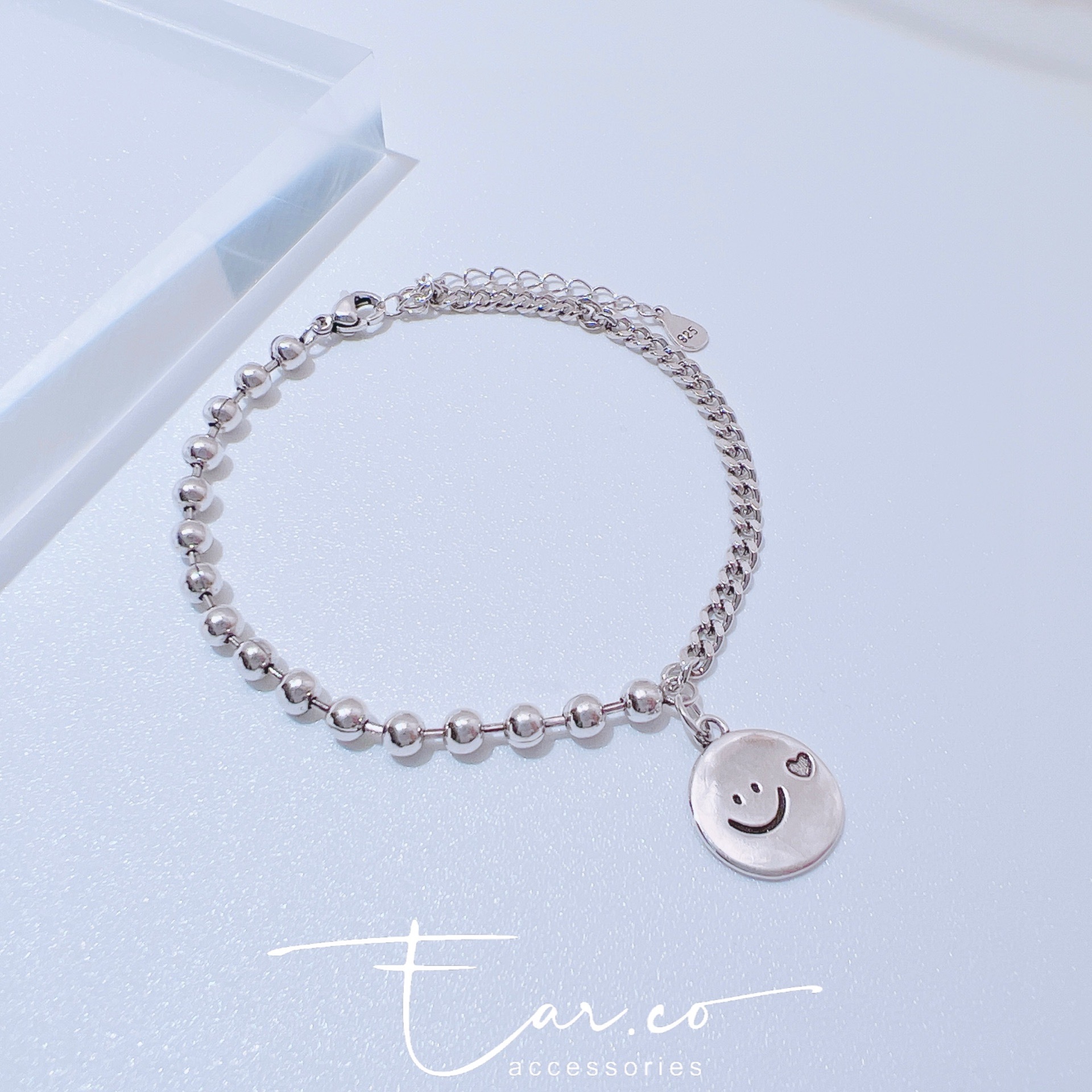 微笑愛心小圓牌雙拼純銀手鏈 #A895