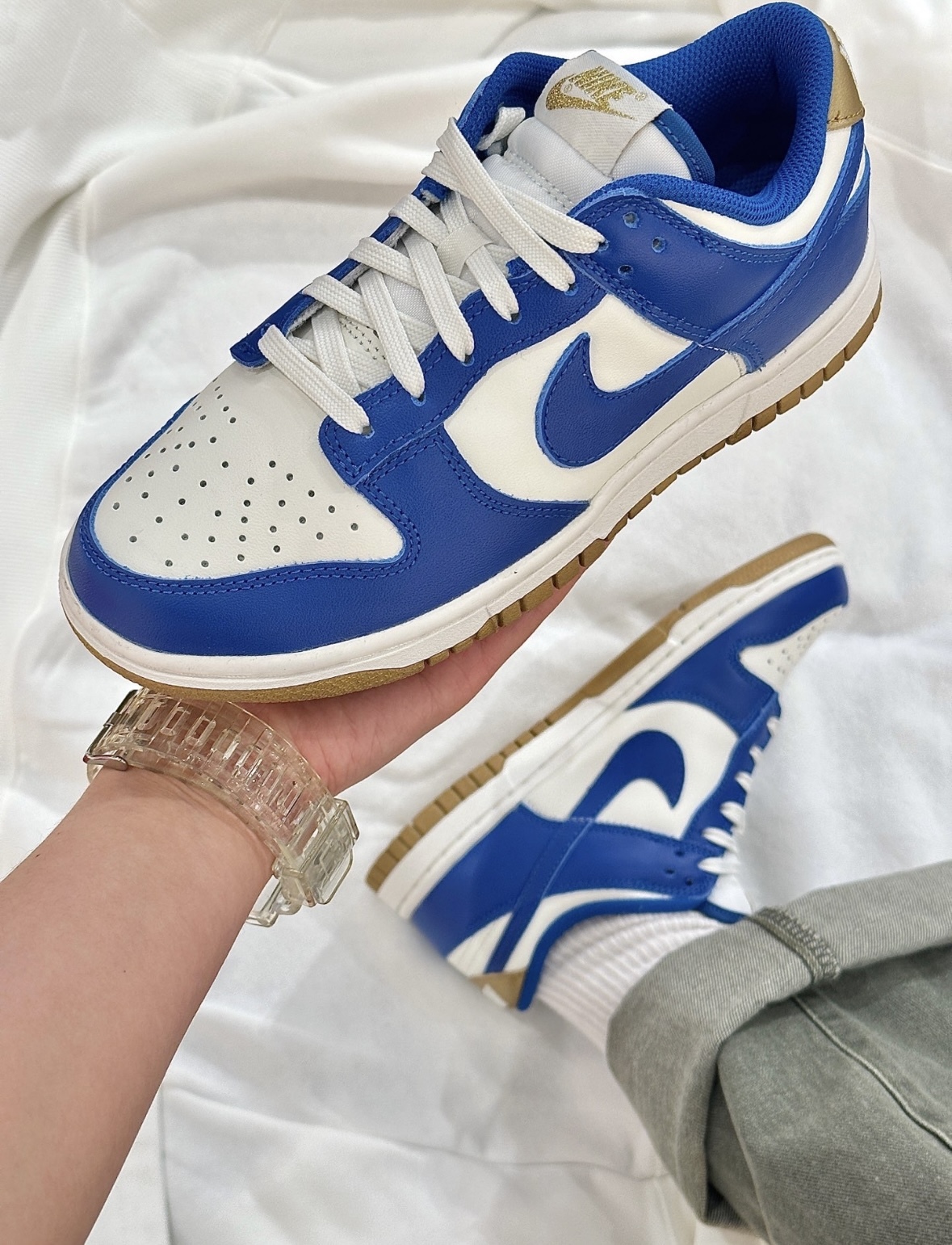 Nike Dunk Low 藍白金 皮革 焦糖底 金尾 FB7173-141/預購