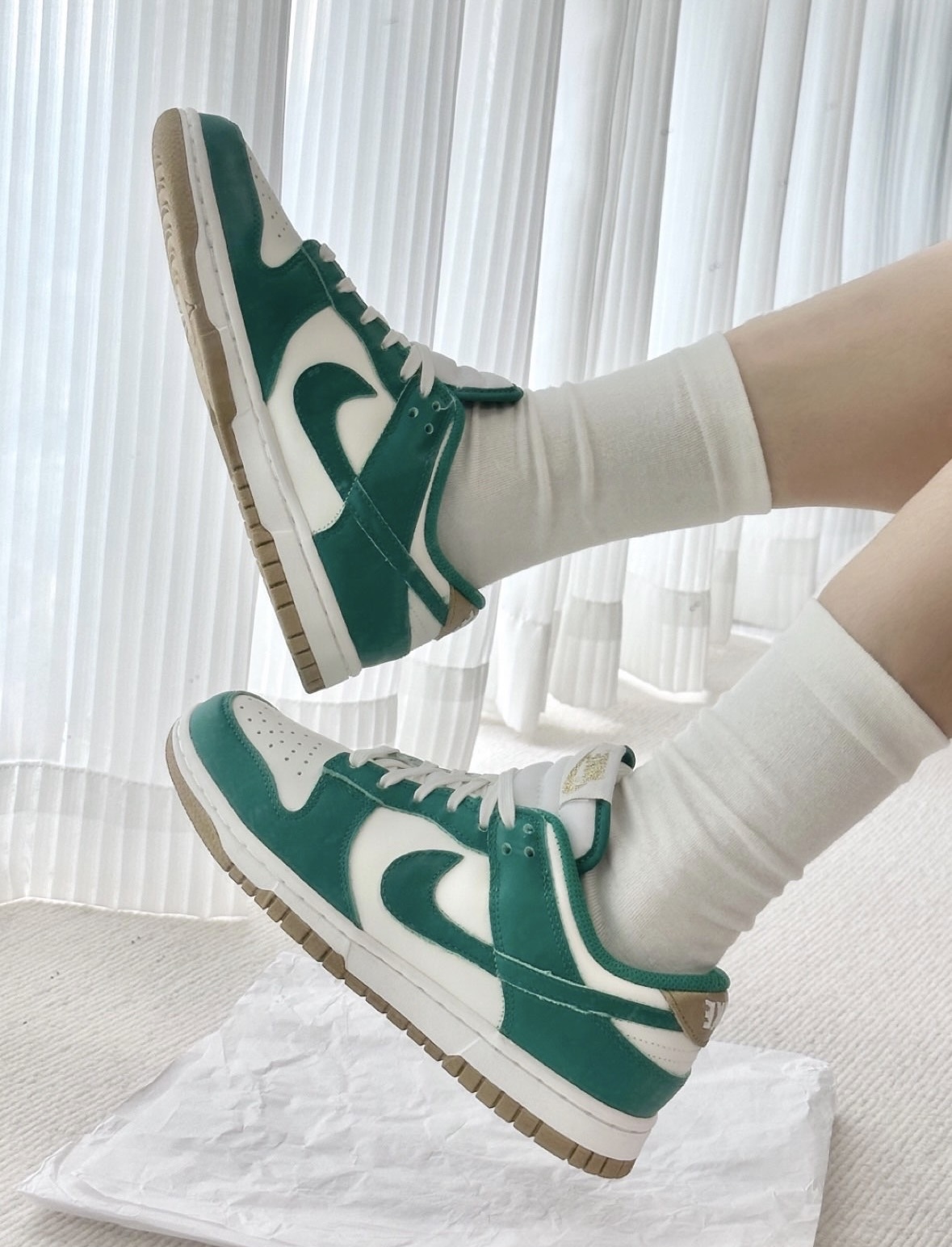 Nike Dunk Low 白綠金 墨綠 皮革 焦糖底 金尾 FB7173-131/預購